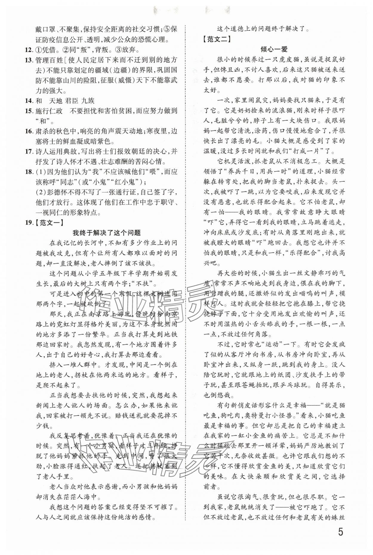 2024年金榜名題單元加期末卷八年級語文上冊人教版河南專版 參考答案第5頁