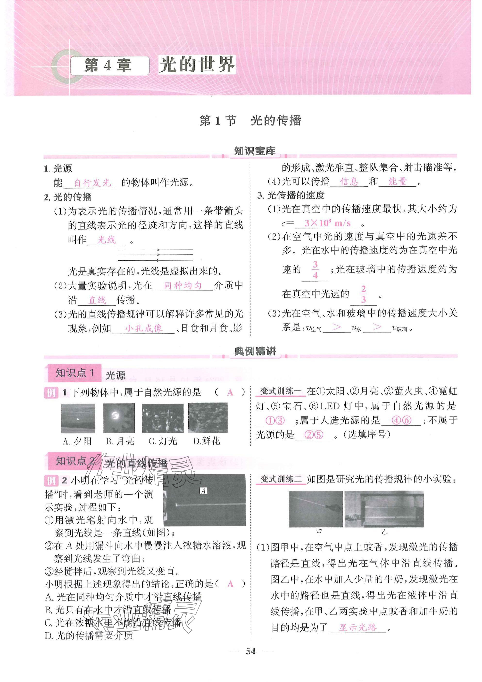 2025年物理学堂八年级上册教科版 参考答案第54页