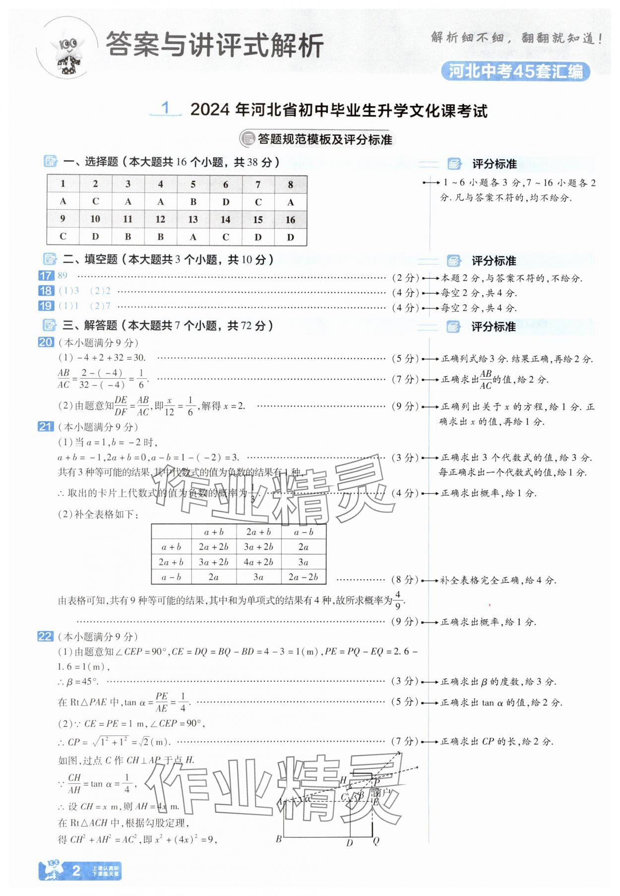 2025年金考卷45套汇编数学河北专版 参考答案第1页