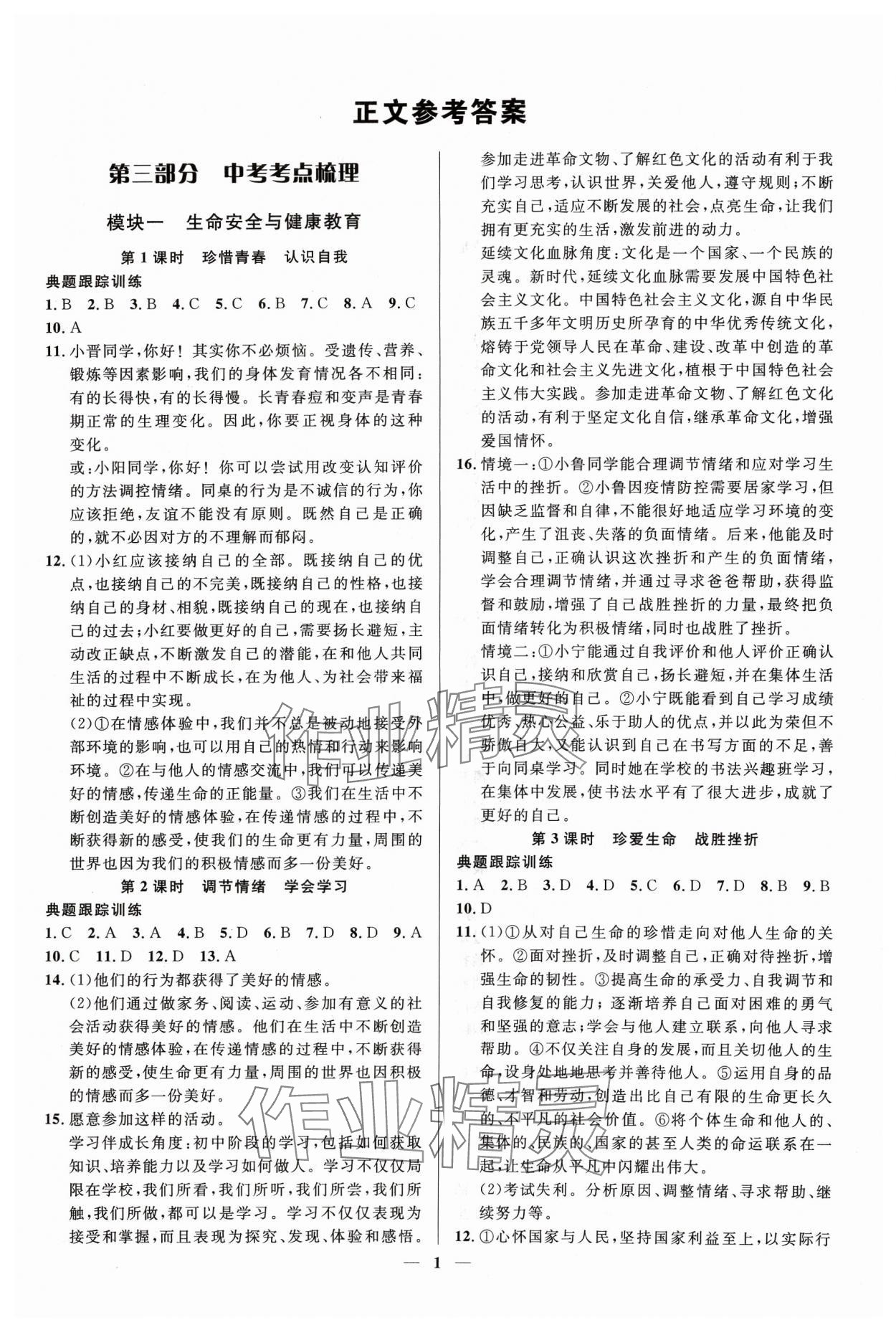 2024年高效備考道德與法治 參考答案第1頁