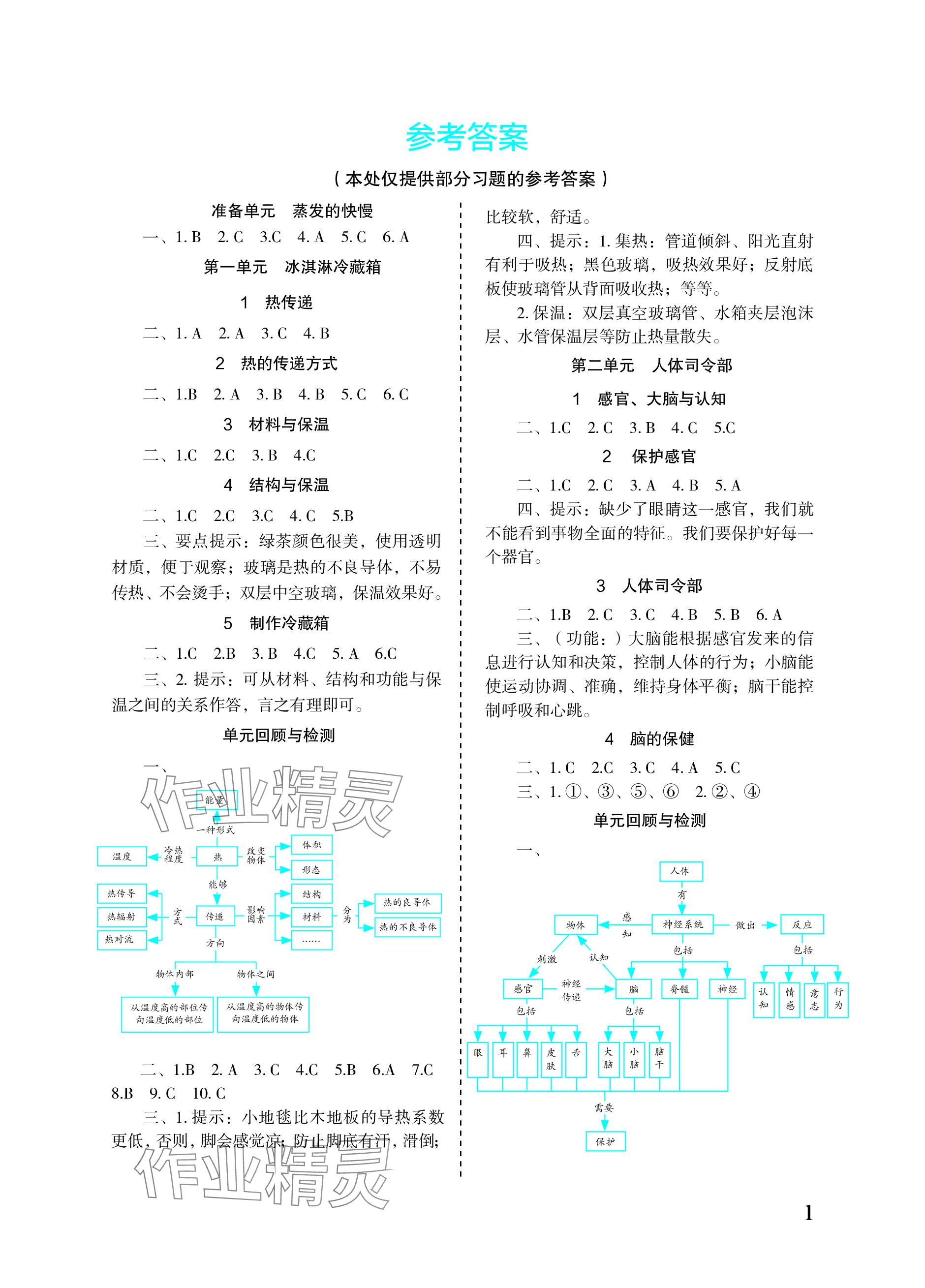 2023年科學探究與鞏固五年級上冊大象版 參考答案第1頁