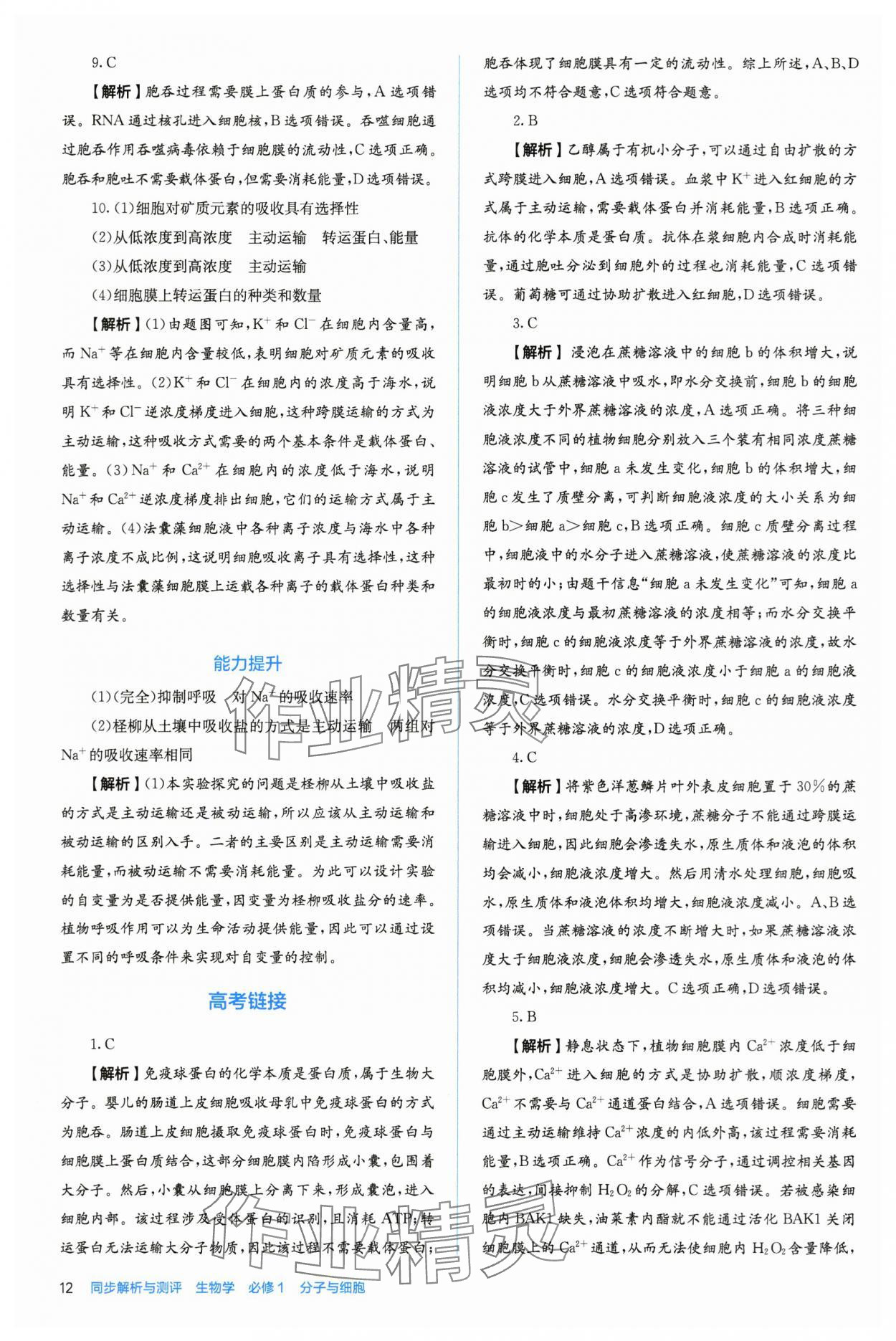 2025年人教金学典同步练习册同步解析与测评高中生物必修第一册人教版 第12页