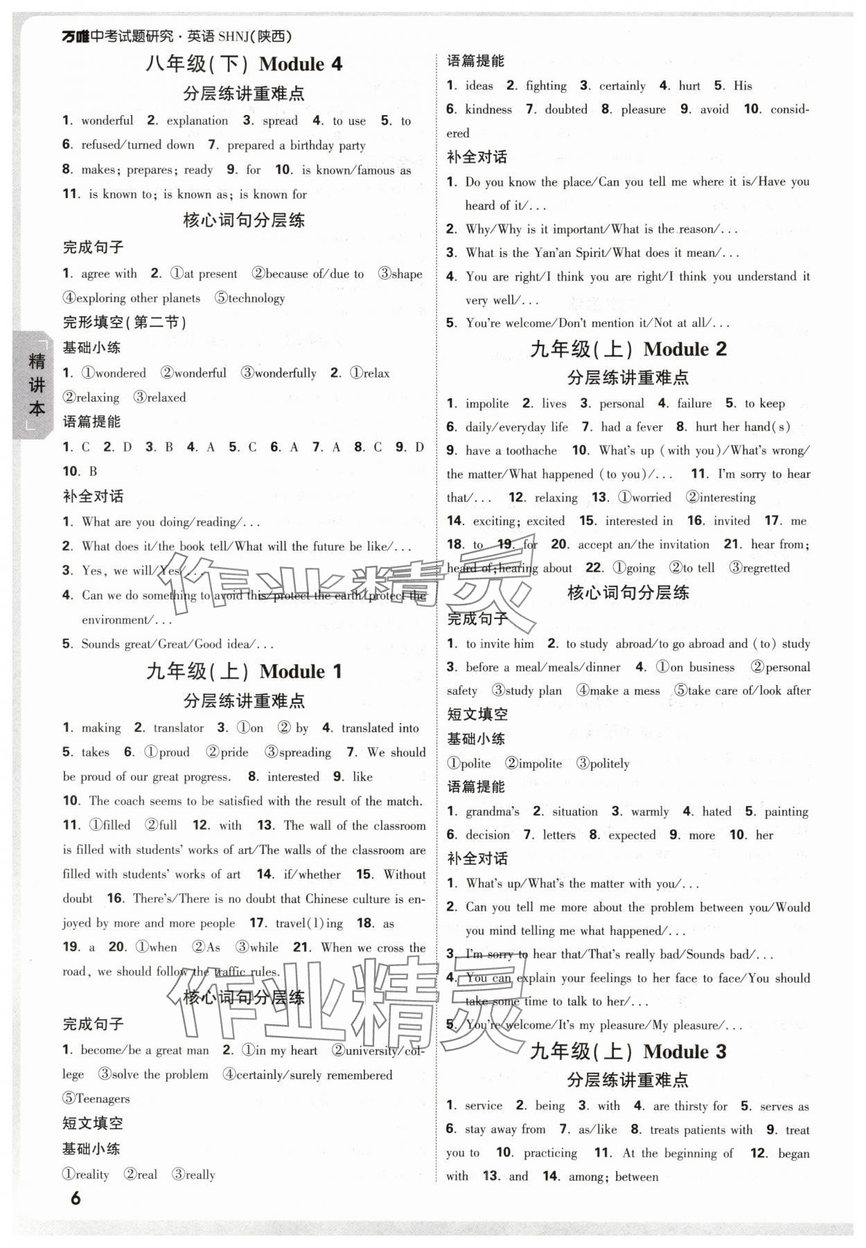 2025年万唯中考试题研究英语陕旅版陕西专版 参考答案第6页