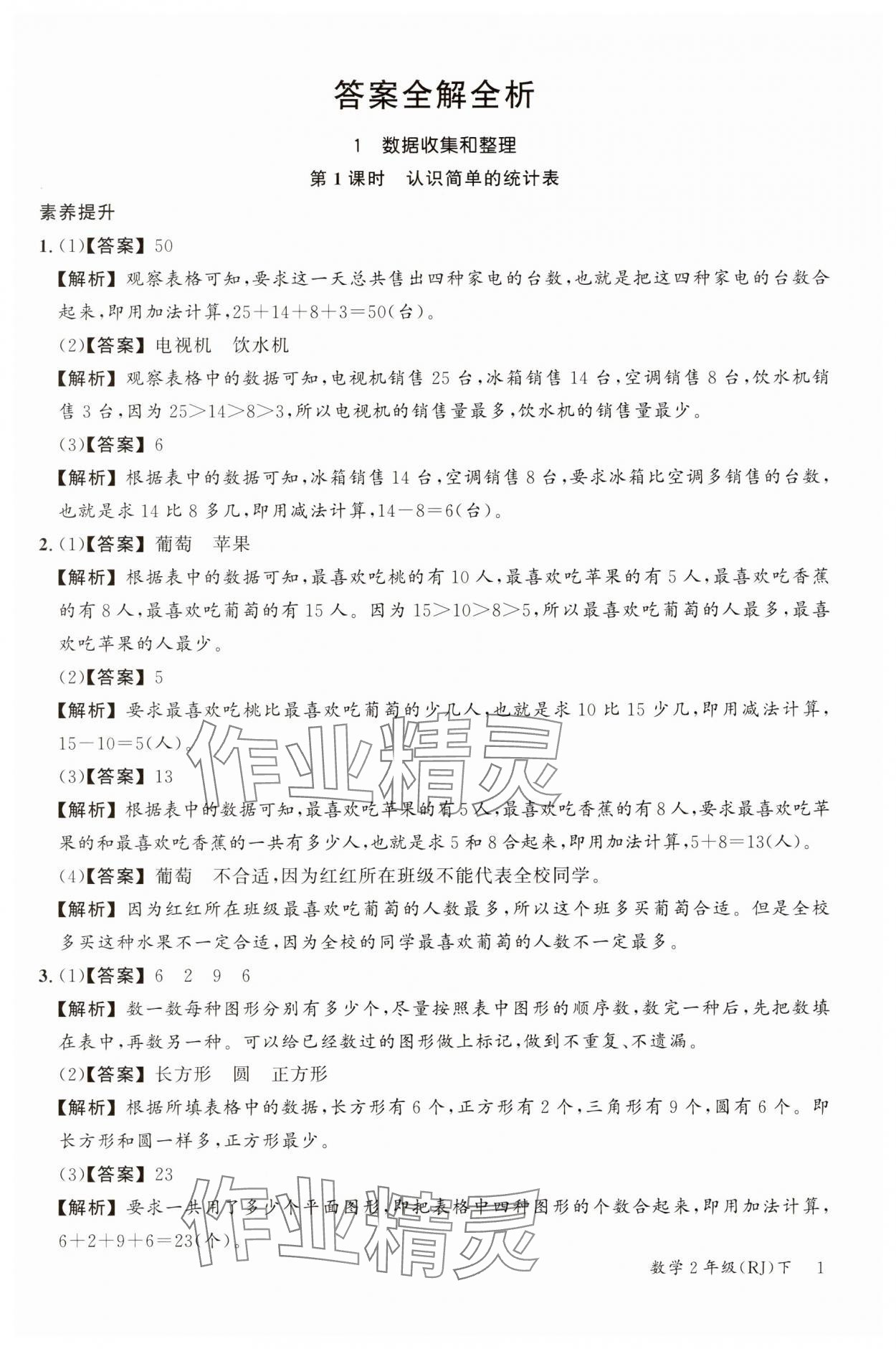 2025年素養天天練二年級數學下冊人教版 參考答案第1頁