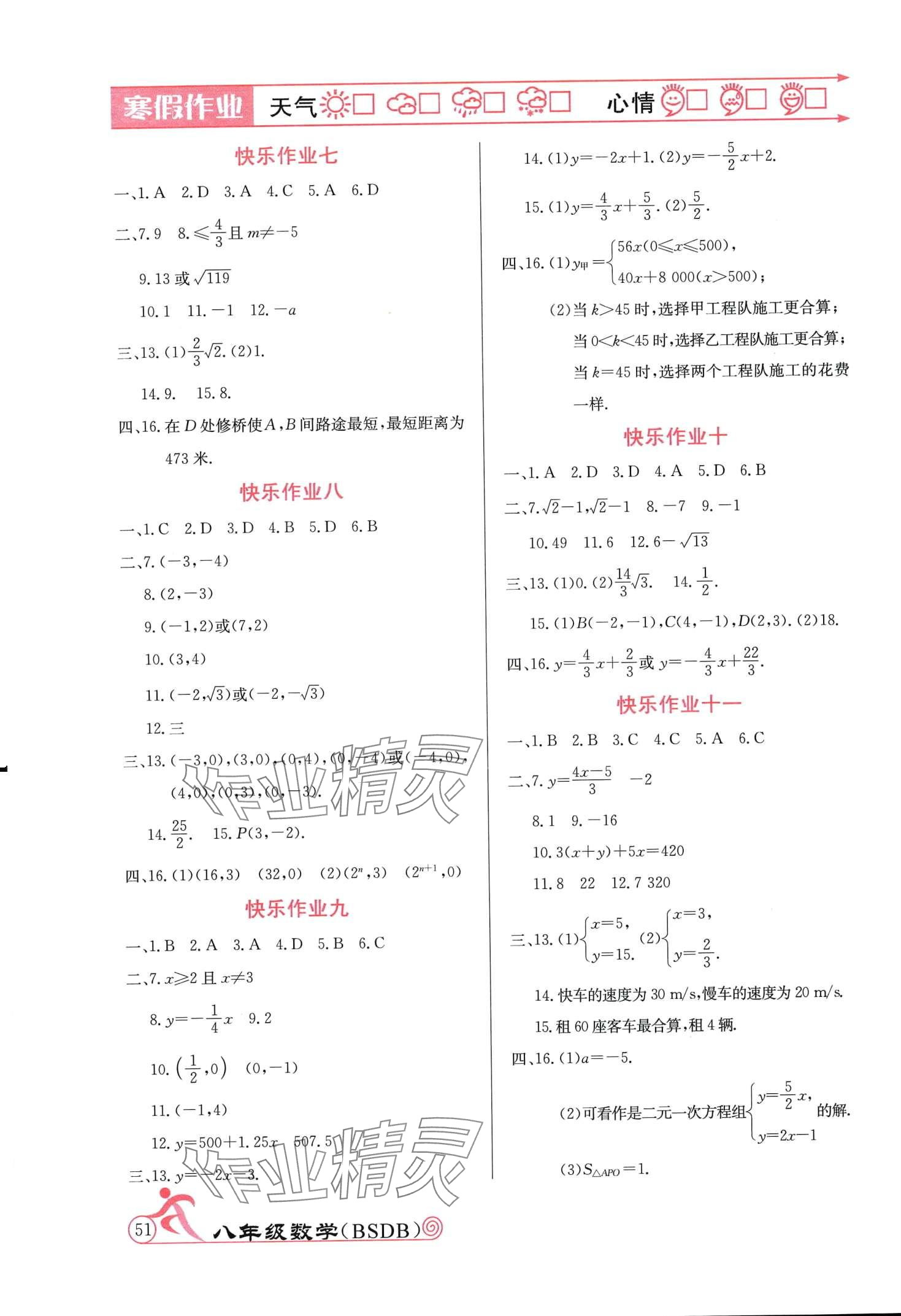 2024年寒假作业延边教育出版社八年级数学北师大版 第2页