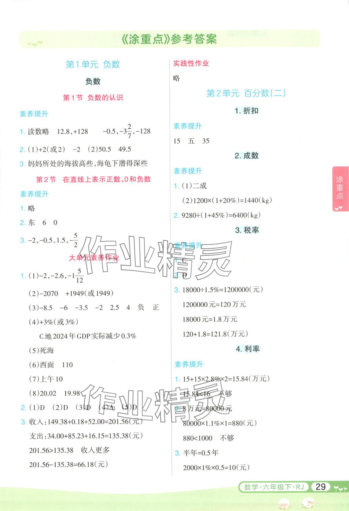 2025年涂重點六年級數學下冊人教版 第1頁