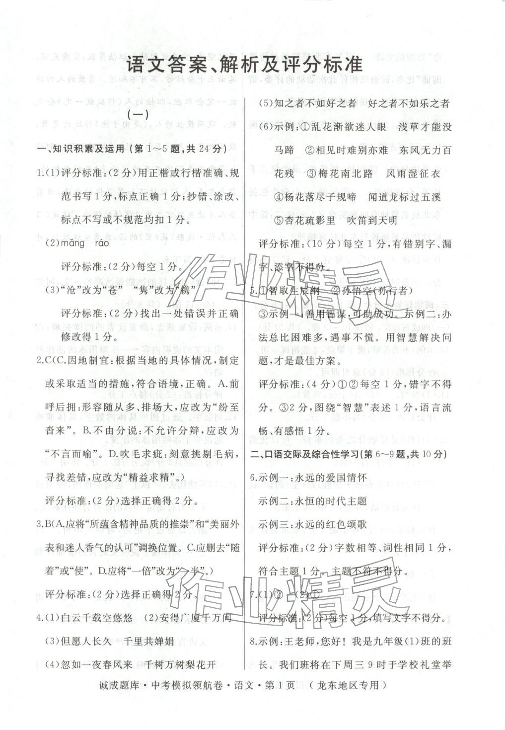 2026年诚成题库中考模拟领航卷语文龙东专版&nbsp;第1页