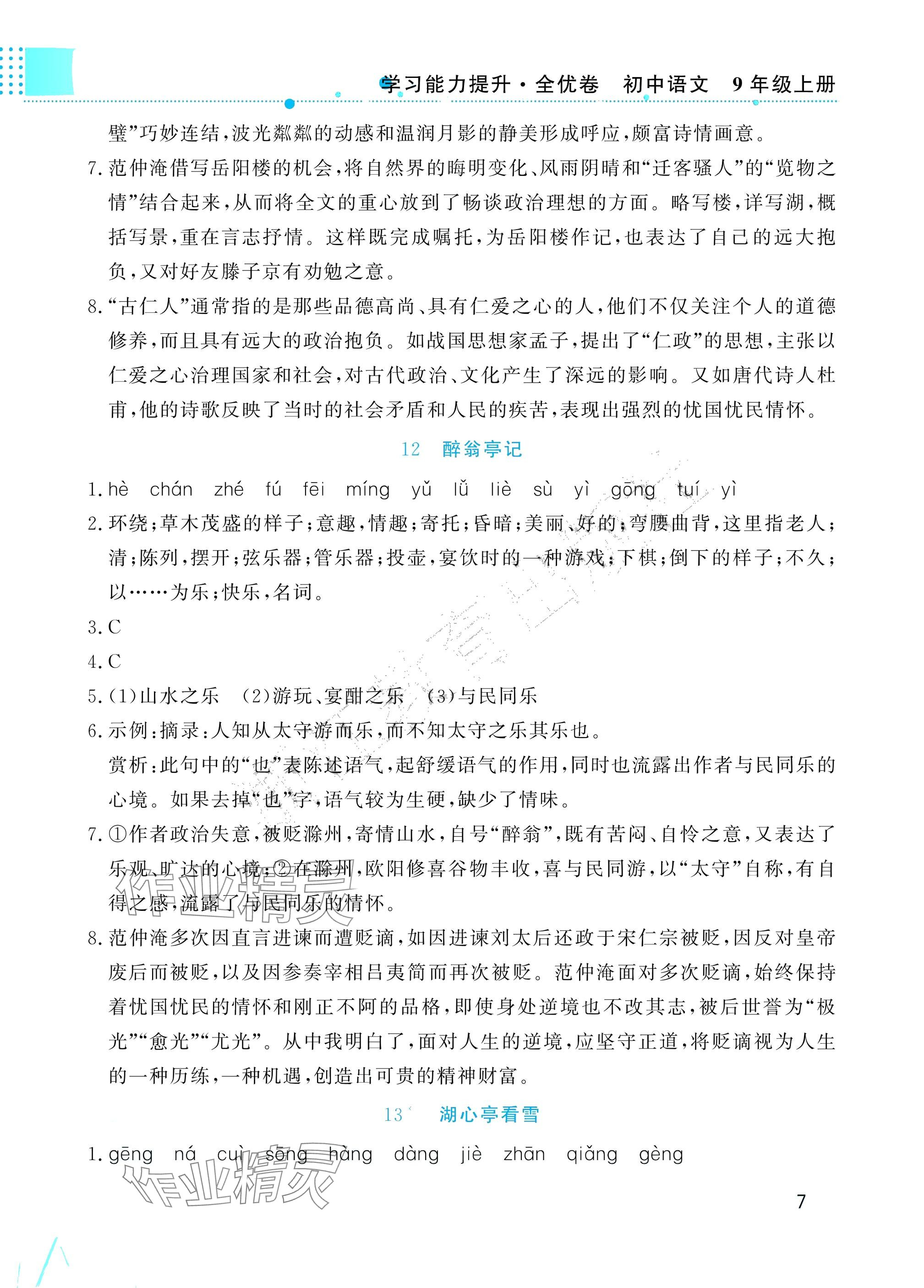 2025年学习能力提升九年级语文上册人教版&nbsp;参考答案第7页