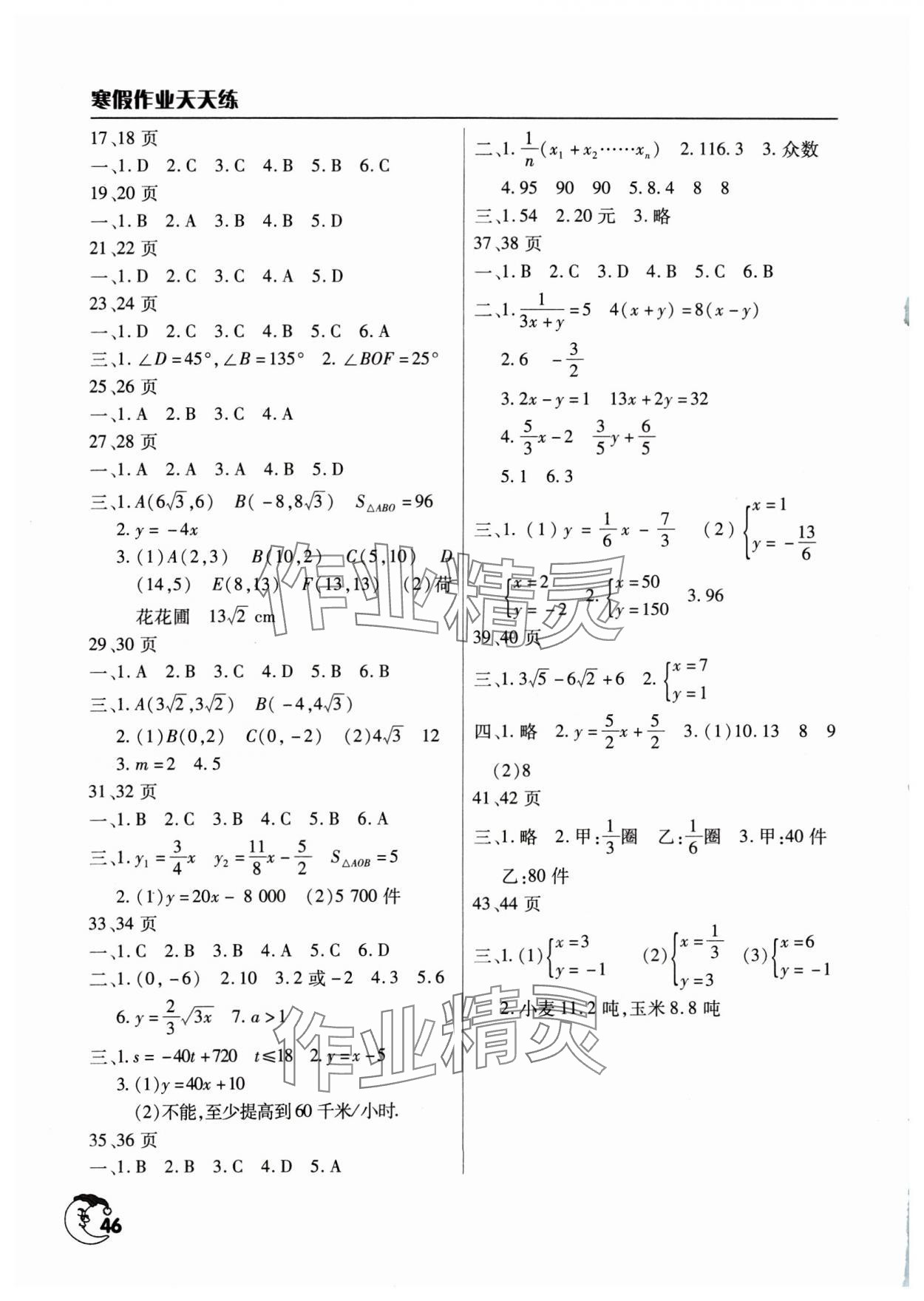 2025年寒假作业天天练八年级数学北师大版文心出版社 第2页