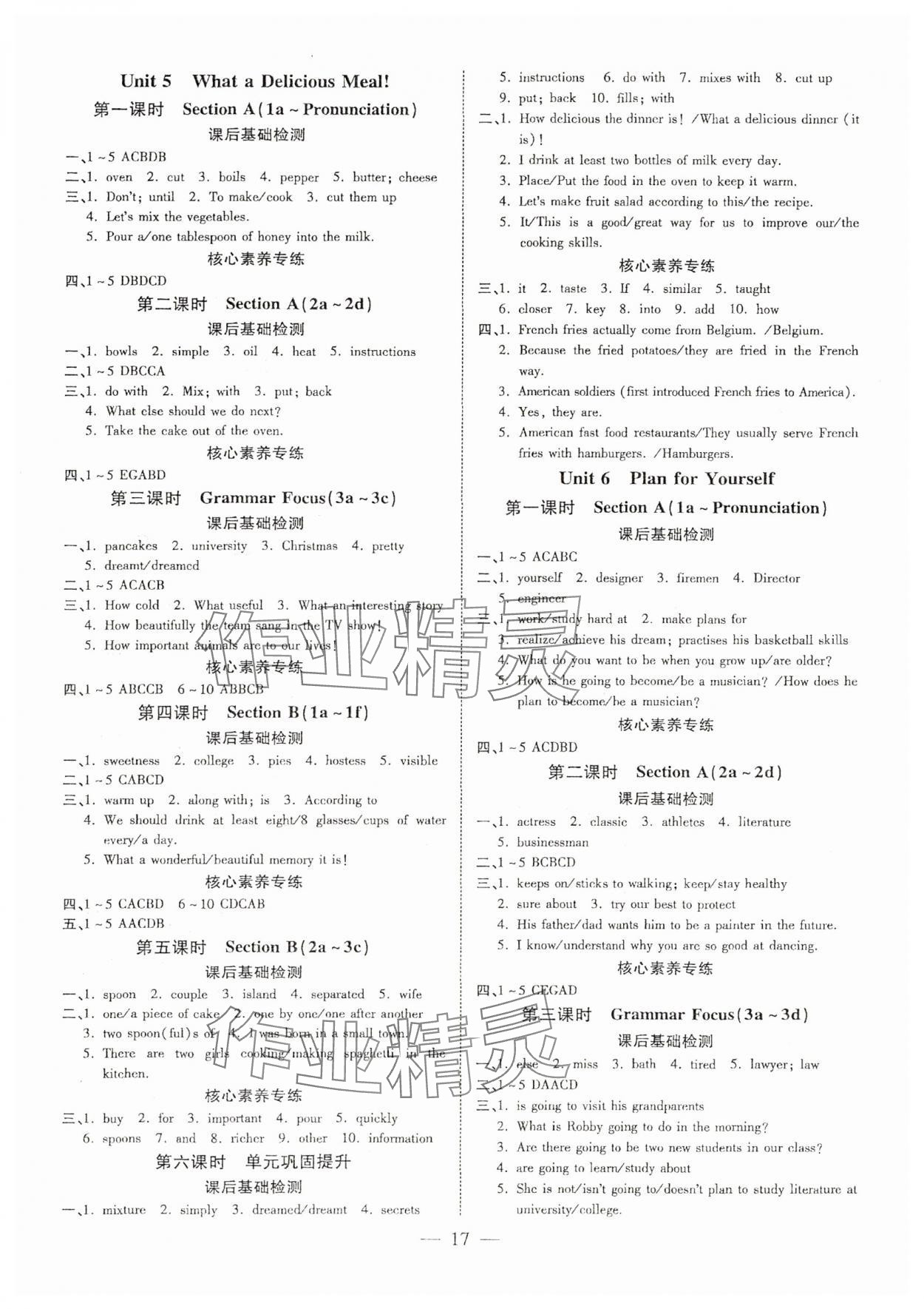 2025年領(lǐng)跑作業(yè)本八年級英語上冊人教版廣東專版 參考答案第17頁