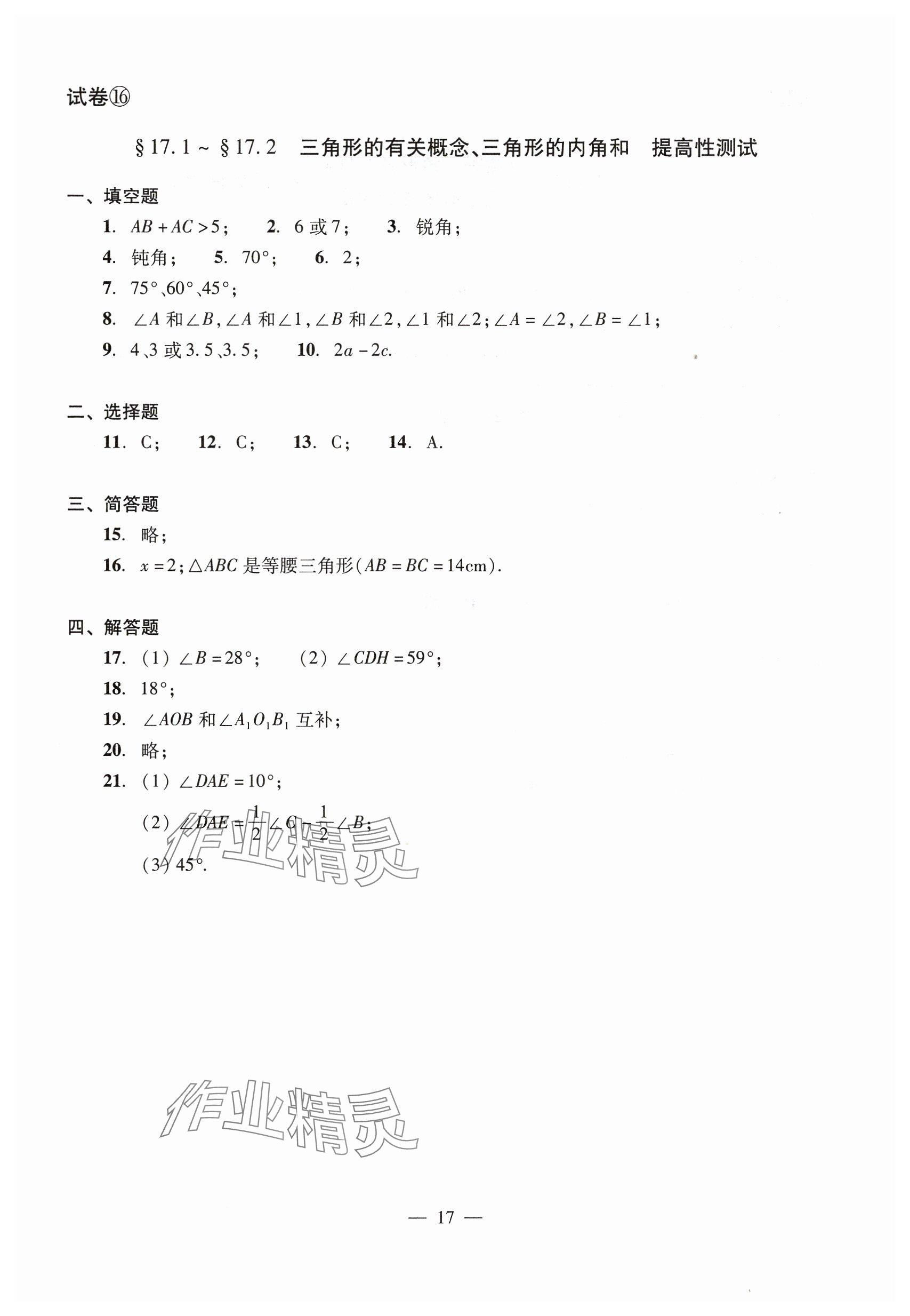 2025年數(shù)學(xué)單元測(cè)試七年級(jí)下冊(cè)光明日?qǐng)?bào)出版社 參考答案第17頁(yè)