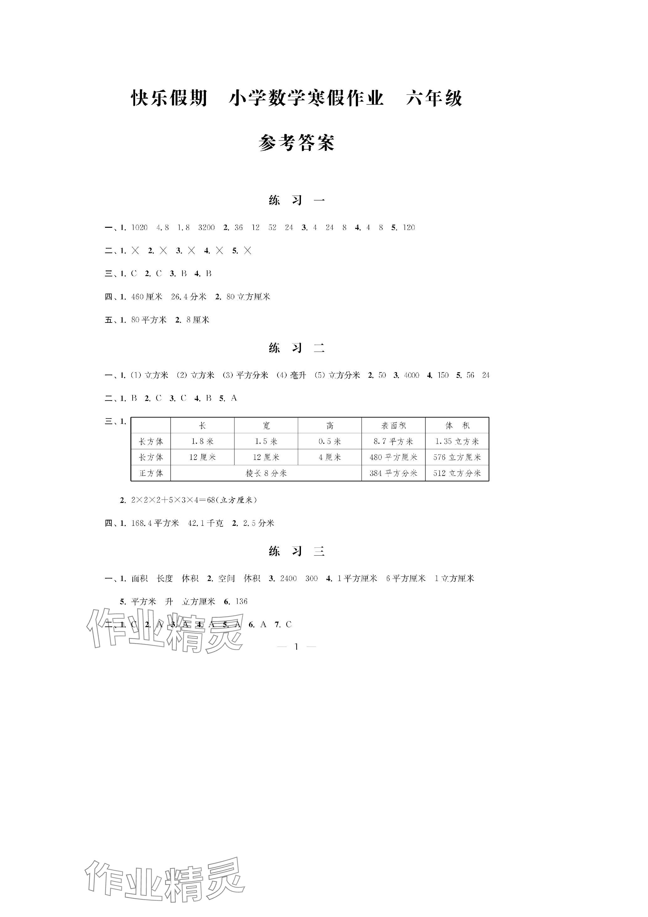 2024年快樂假期江蘇鳳凰科學技術(shù)出版社六年級數(shù)學蘇教版 參考答案第1頁