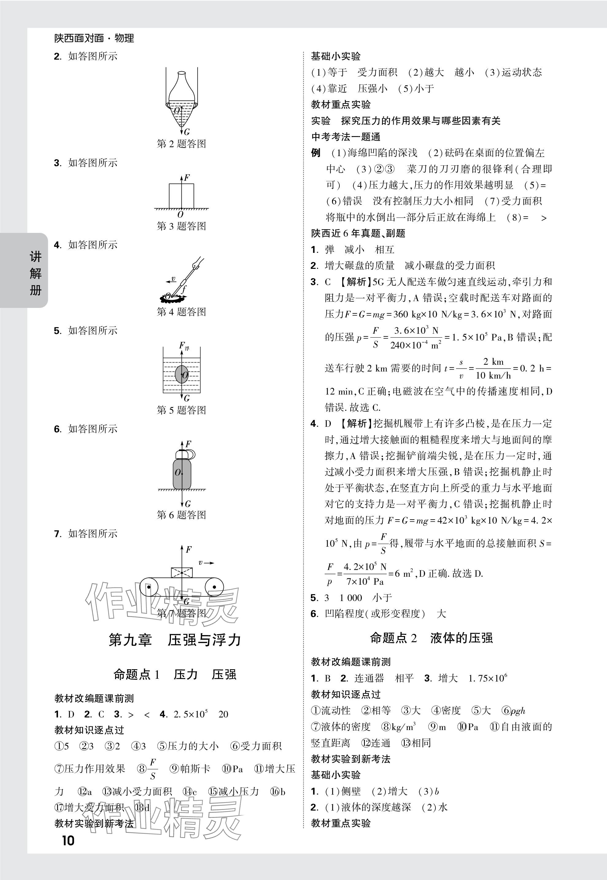 2024年中考面對(duì)面九年級(jí)物理陜西專版 參考答案第10頁