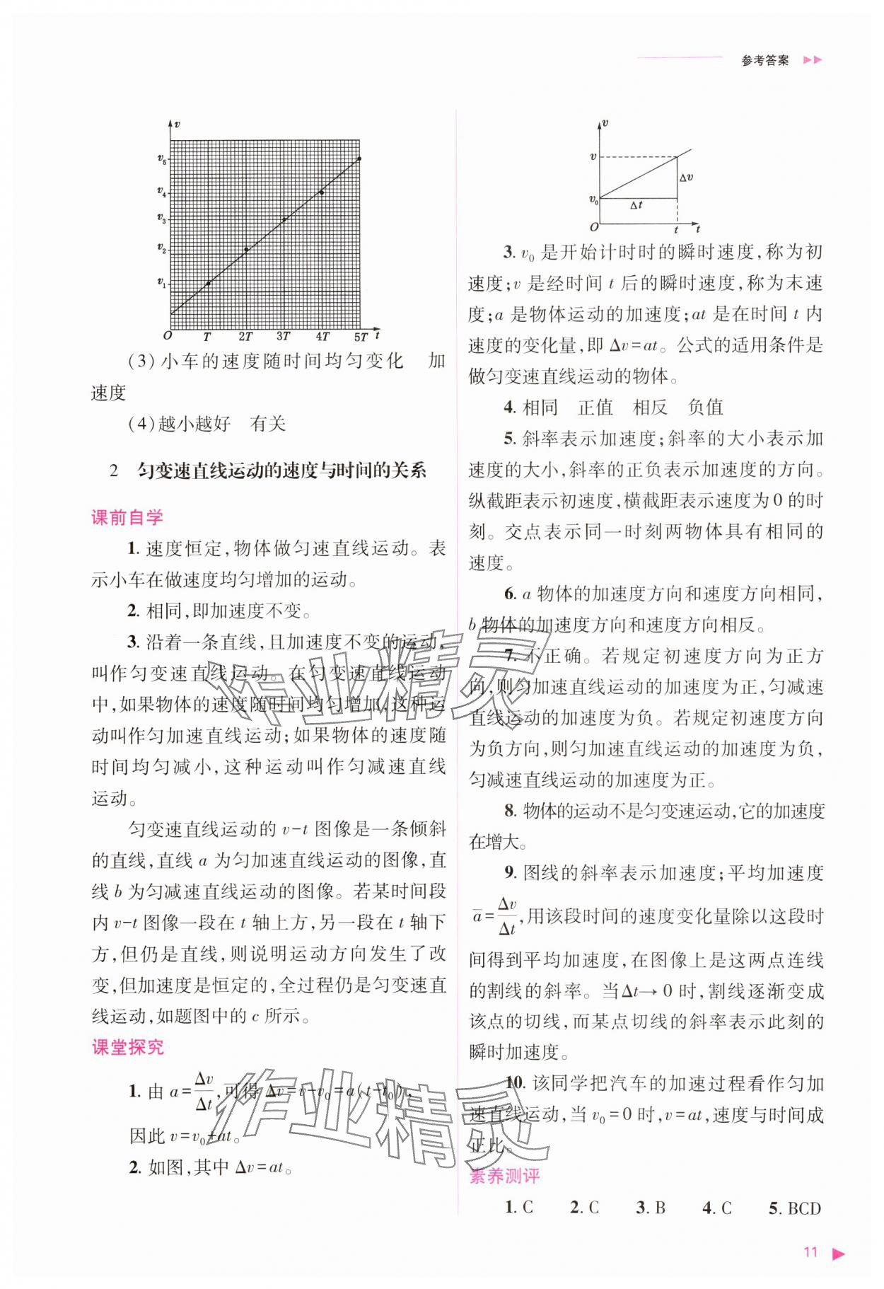 2023年普通高中新課程同步練習(xí)冊高中物理必修1人教版 參考答案第11頁