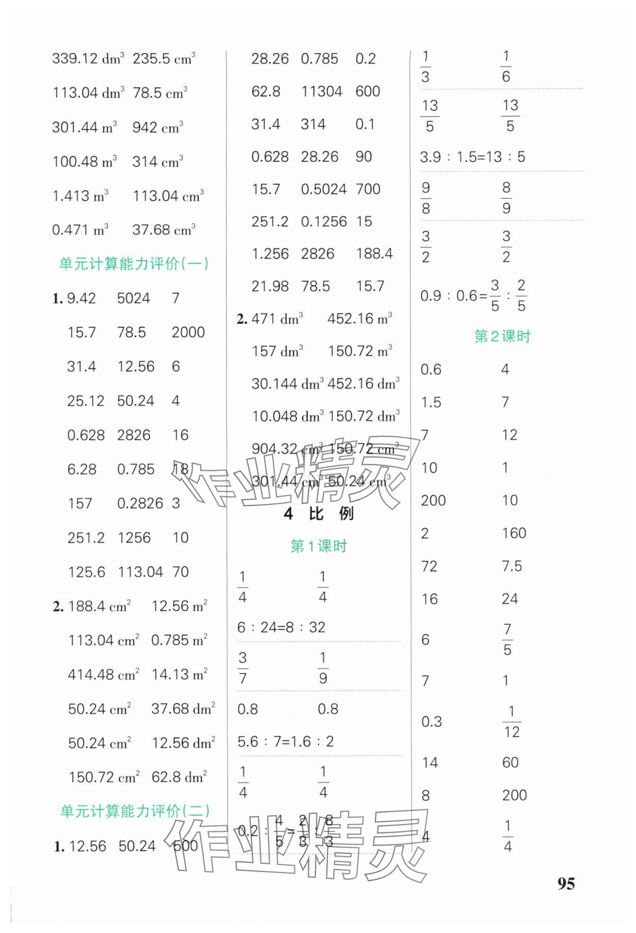 2025年小学学霸口算六年级数学下册人教版 参考答案第5页