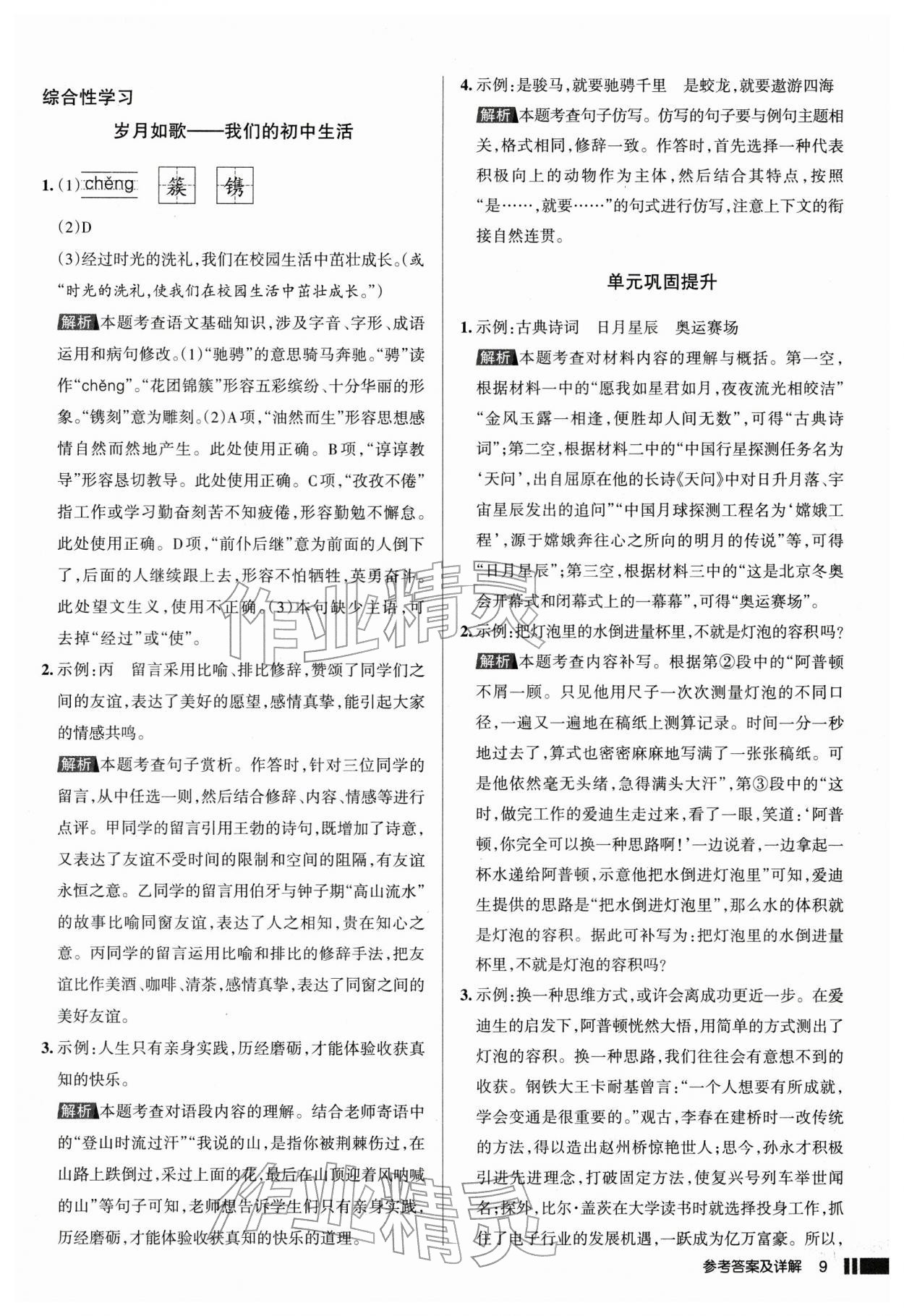 2026年名校作業(yè)九年級語文下冊人教版山西專版&nbsp;參考答案第9頁