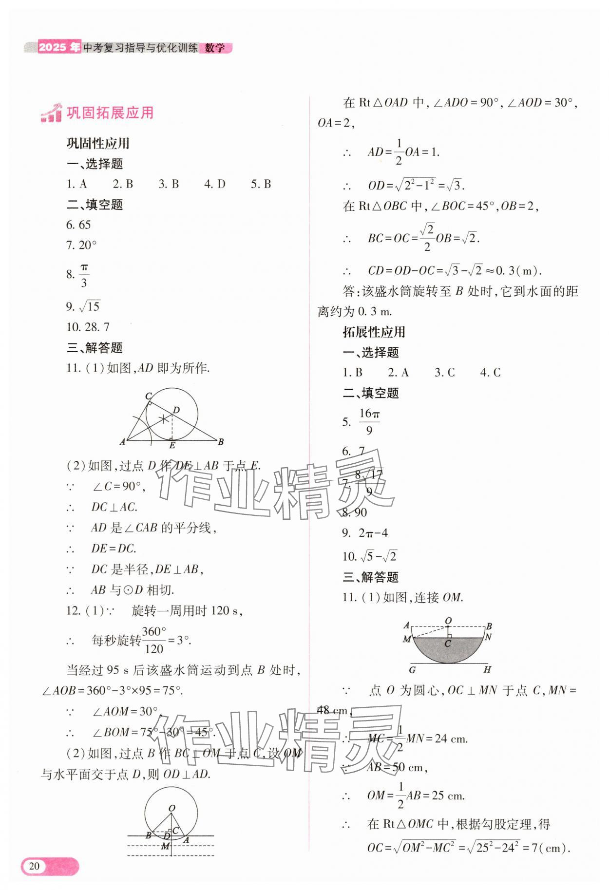 2025年中考復(fù)習(xí)指導(dǎo)與優(yōu)化訓(xùn)練數(shù)學(xué) 參考答案第20頁