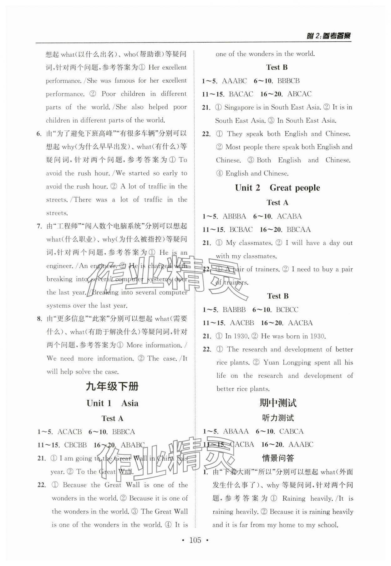 2023年金鑰匙初中英語聽力模擬訓練人機對話九年級譯林版 參考答案第4頁