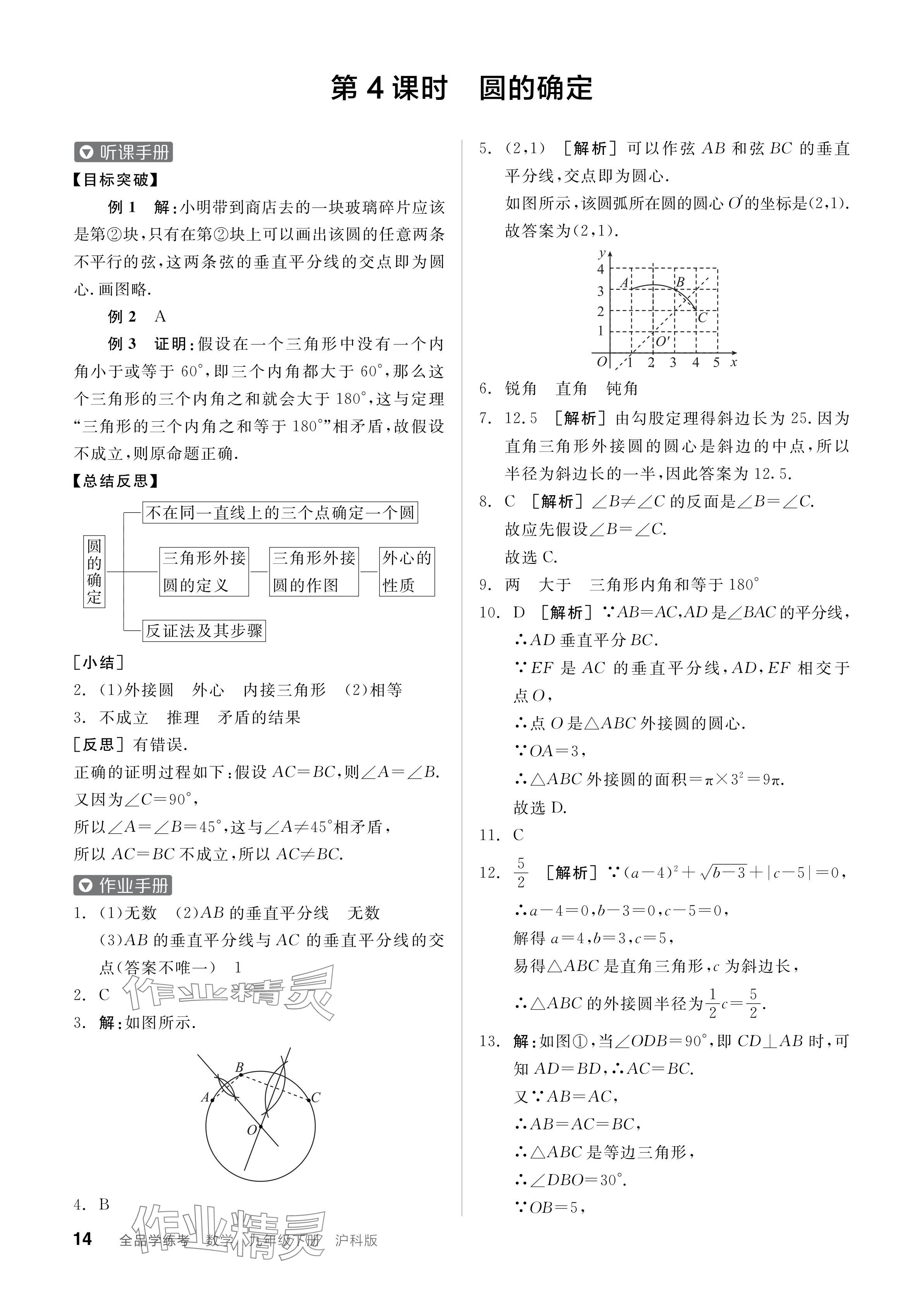 2024年全品学练考九年级数学下册沪科版 参考答案第14页