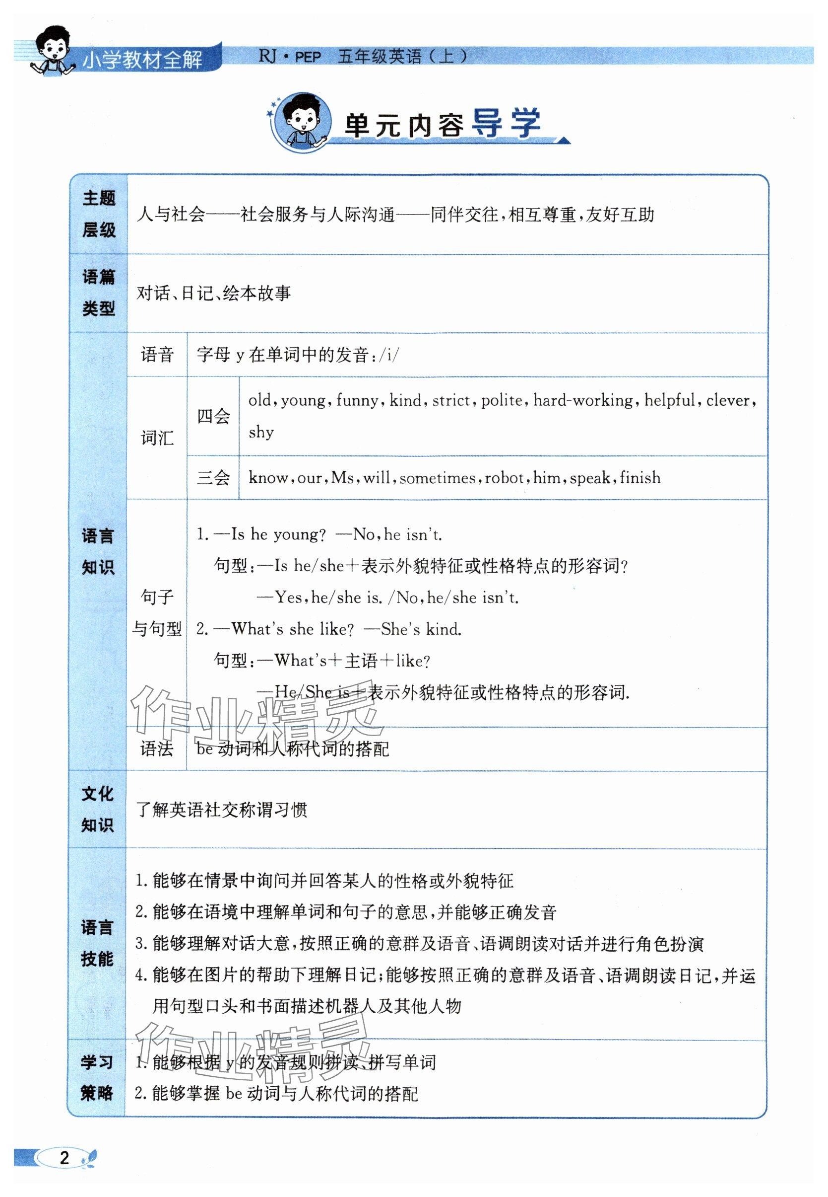 2025年教材课本五年级英语上册人教版 参考答案第2页
