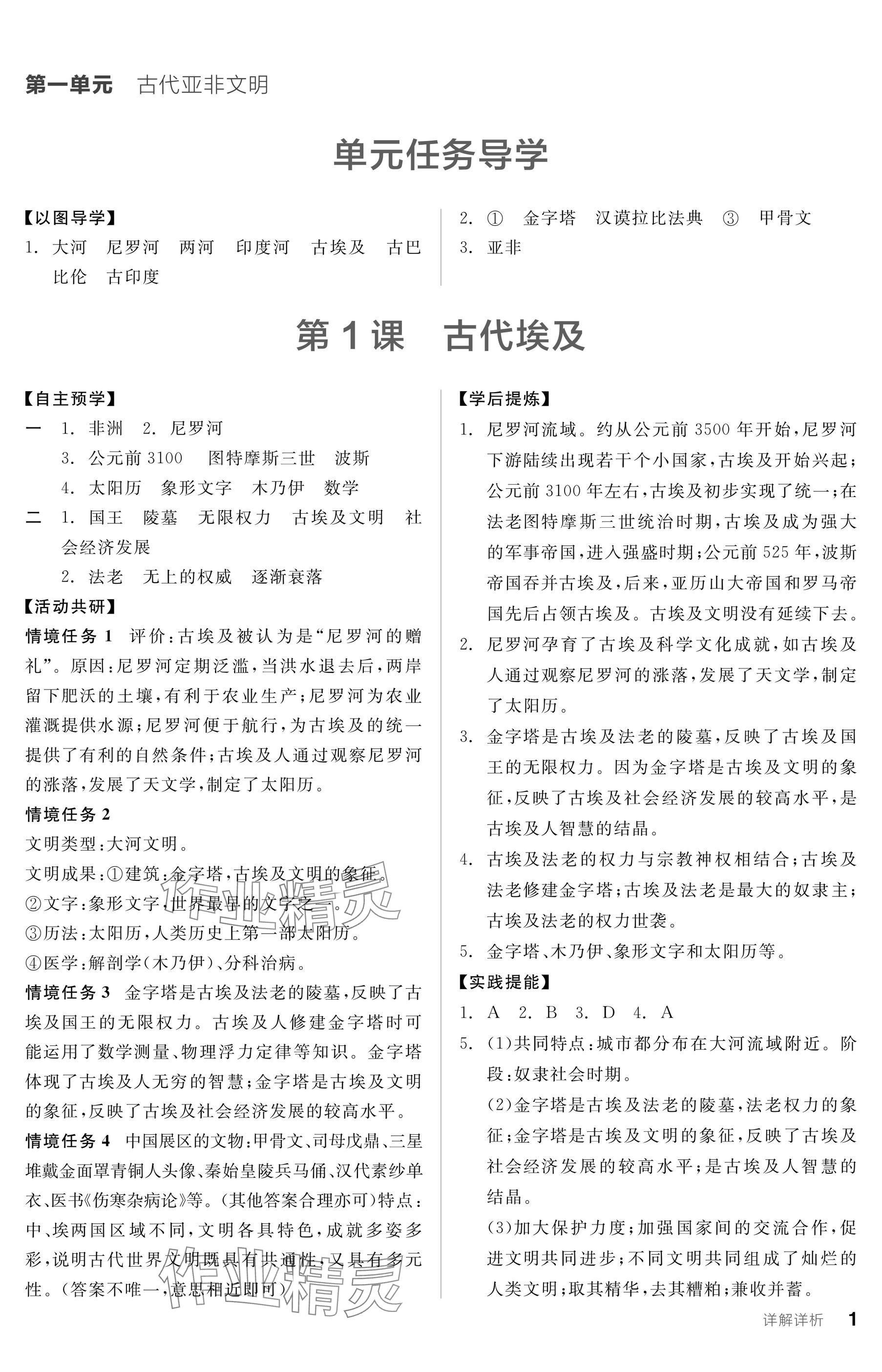 2025年全品學(xué)練考九年級歷史上冊人教版 參考答案第1頁
