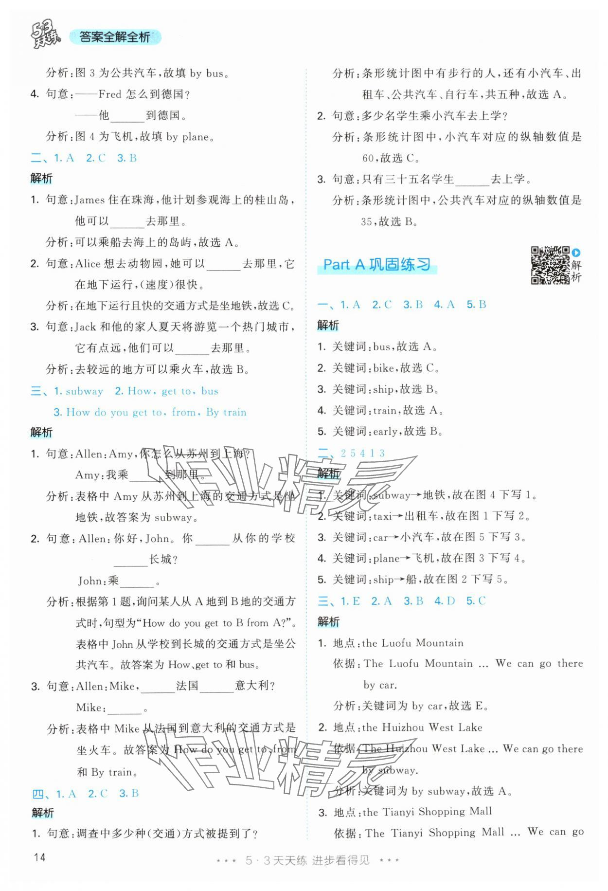 2025年53天天練六年級(jí)英語(yǔ)上冊(cè)人教版 參考答案第14頁(yè)