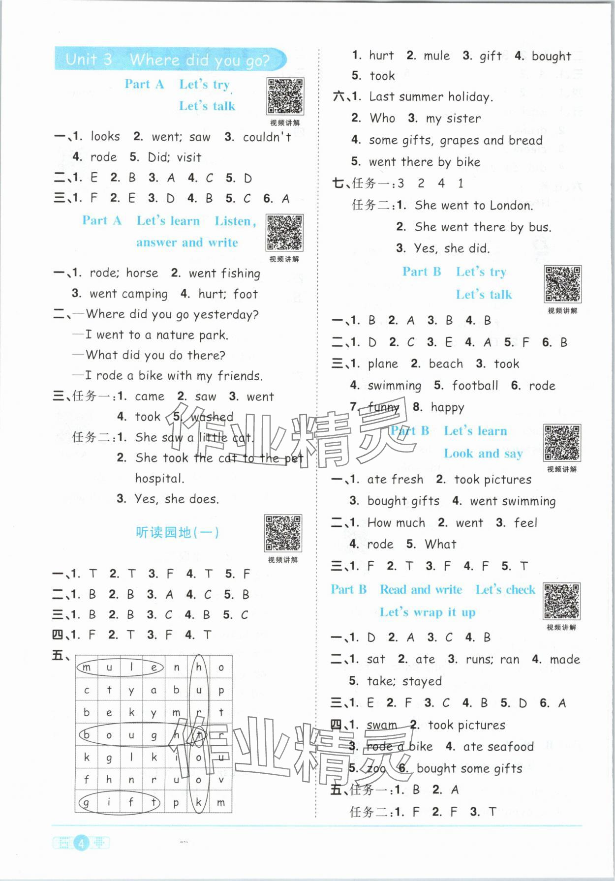 2024年陽光同學(xué)課時(shí)優(yōu)化作業(yè)六年級(jí)英語下冊人教版 參考答案第4頁