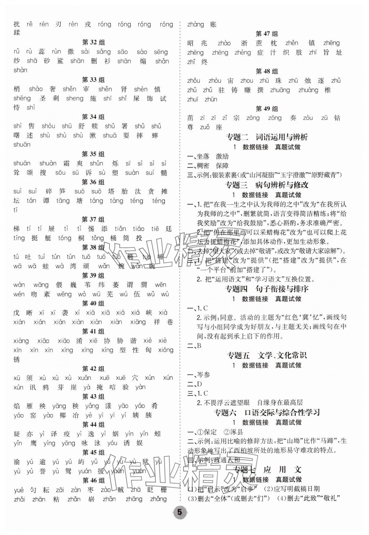 2025年中考大數(shù)據(jù)語文中考河北專版&nbsp;參考答案第5頁