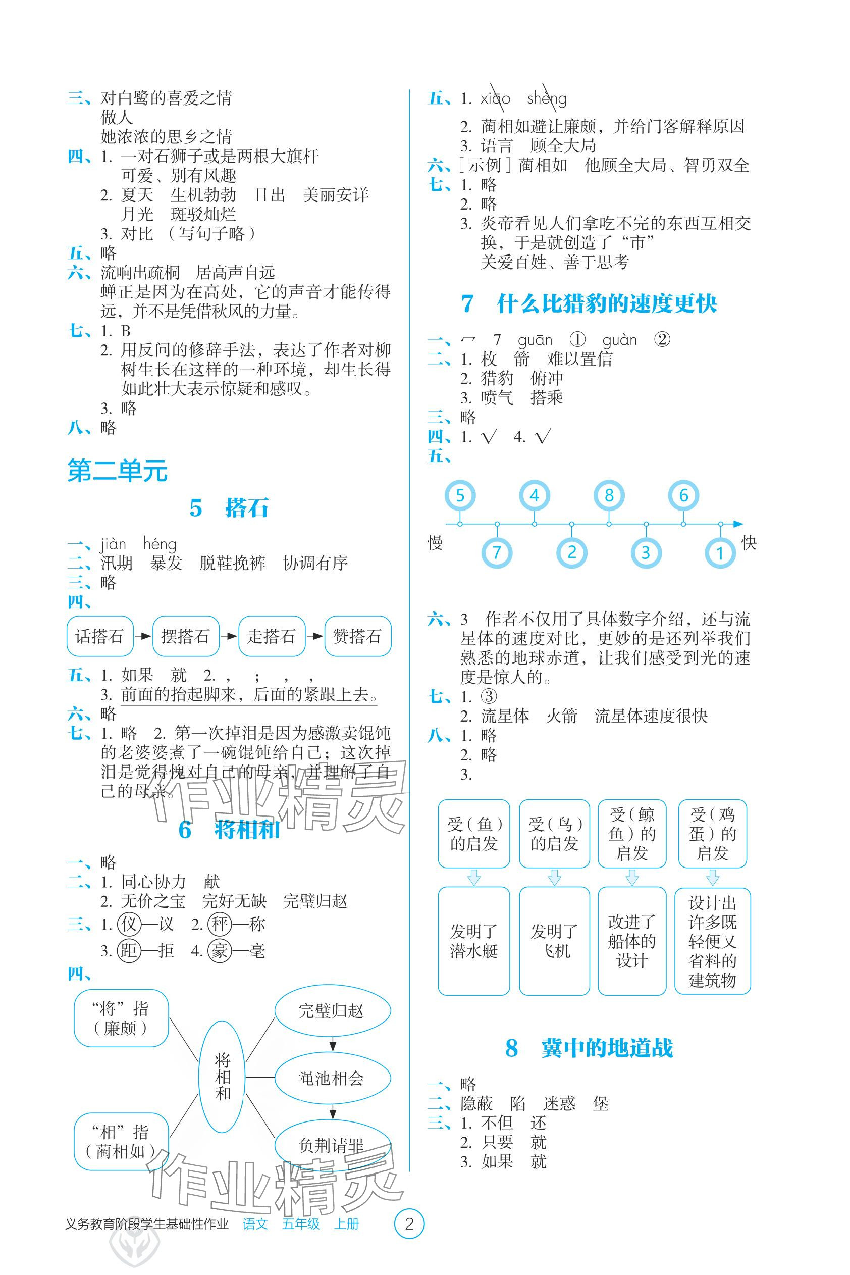 2025年学生基础性作业五年级语文上册人教版 参考答案第2页