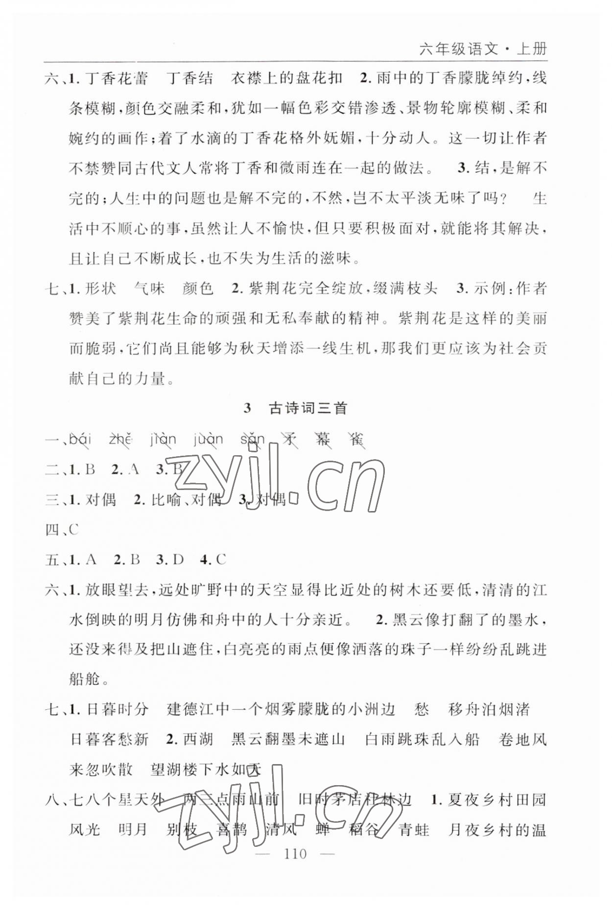 2023年優(yōu)質(zhì)課堂快樂(lè)成長(zhǎng)六年級(jí)語(yǔ)文上冊(cè)人教版 參考答案第2頁(yè)