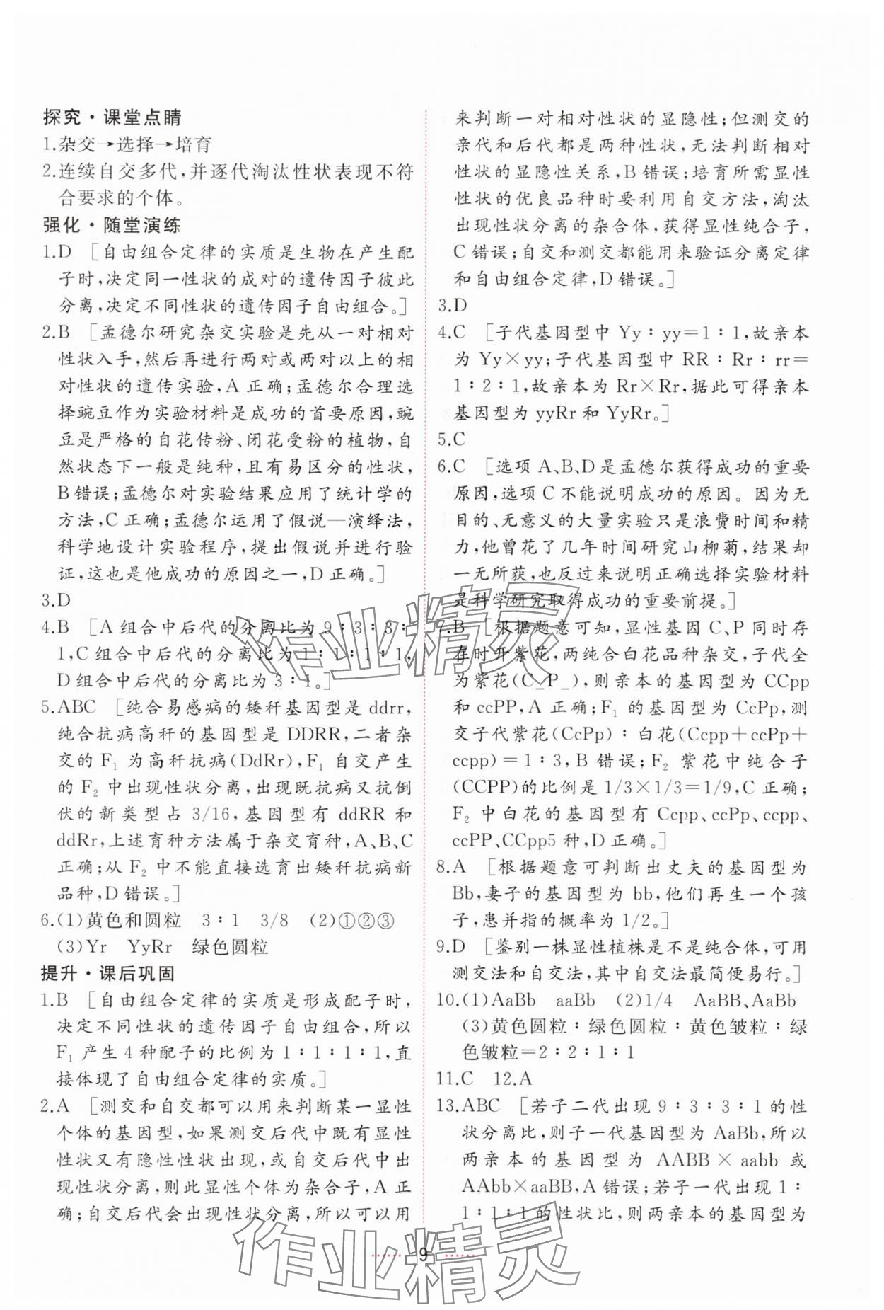 2025年三維隨堂精練高中生物必修2人教版 第9頁