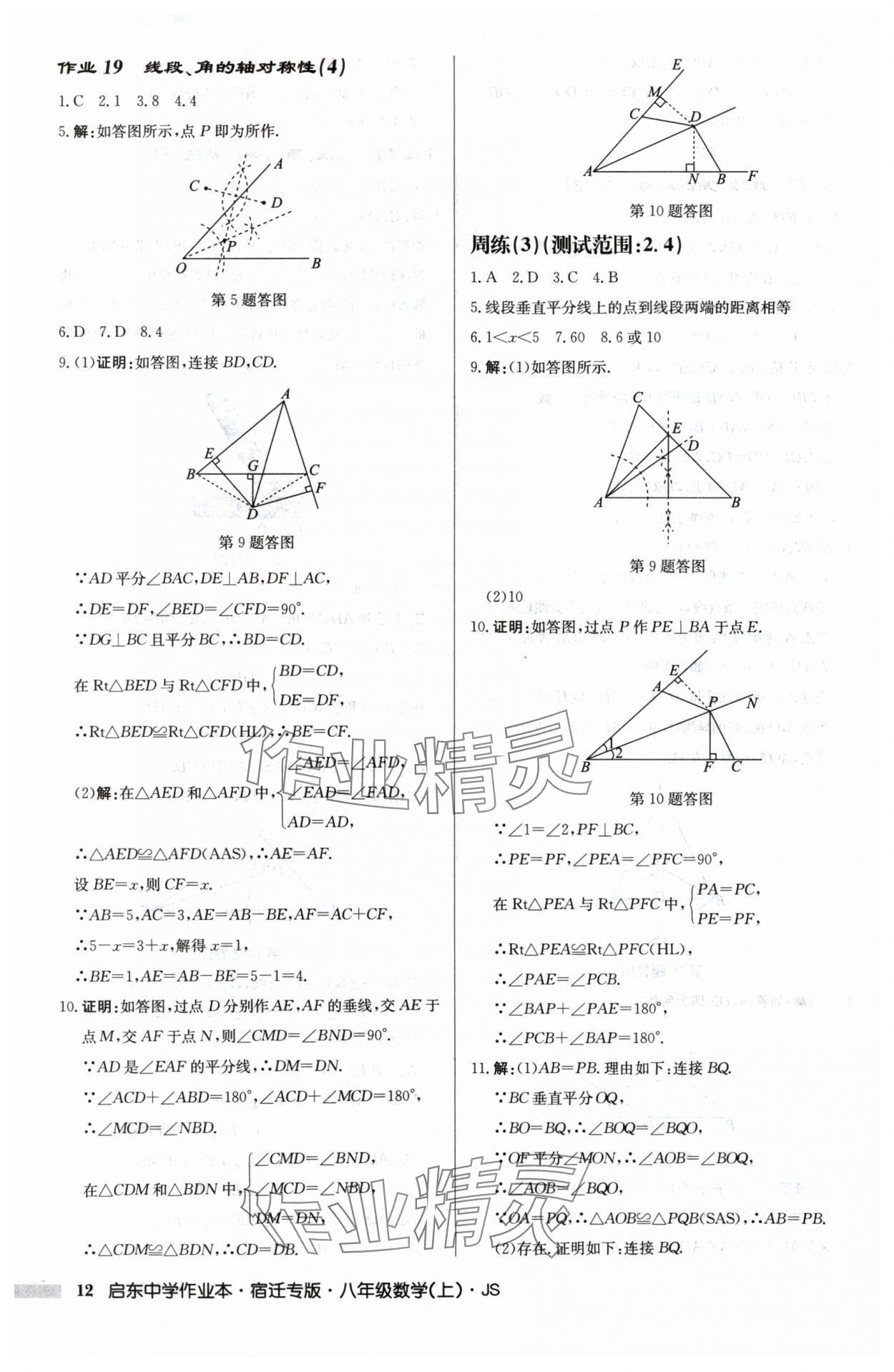 2024年启东中学作业本八年级数学上册江苏版宿迁专版 第12页