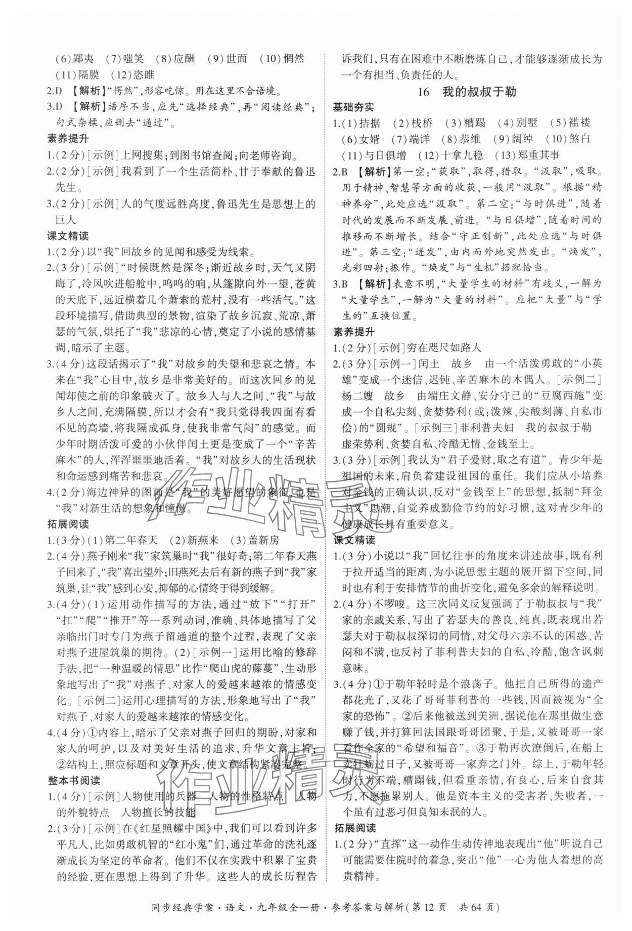 2025年同步經(jīng)典學(xué)案九年級(jí)語(yǔ)文全一冊(cè)人教版&nbsp;第12頁(yè)