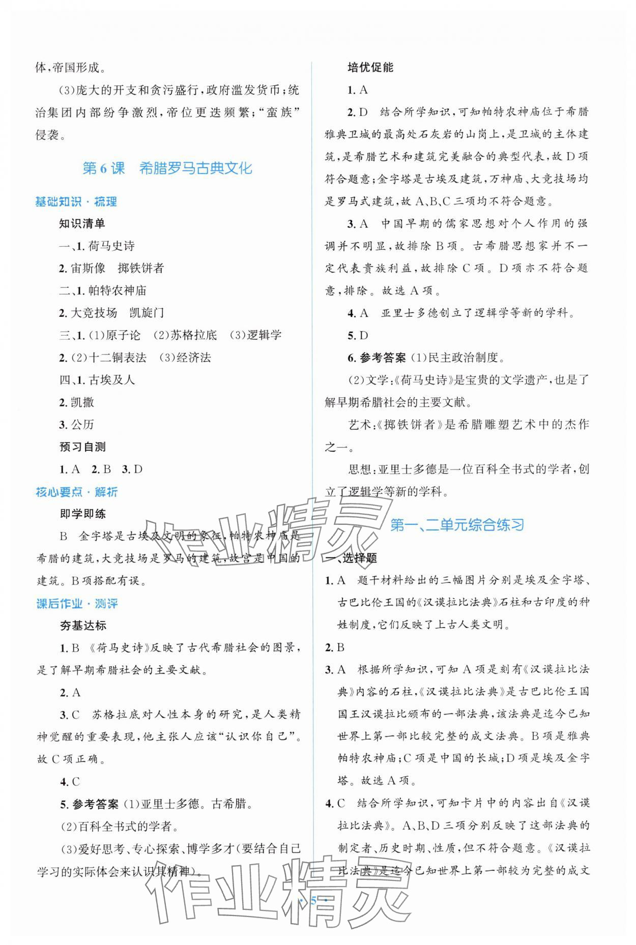 2025年同步解析與測評學考練九年級歷史上冊人教版精練版&nbsp;參考答案第5頁