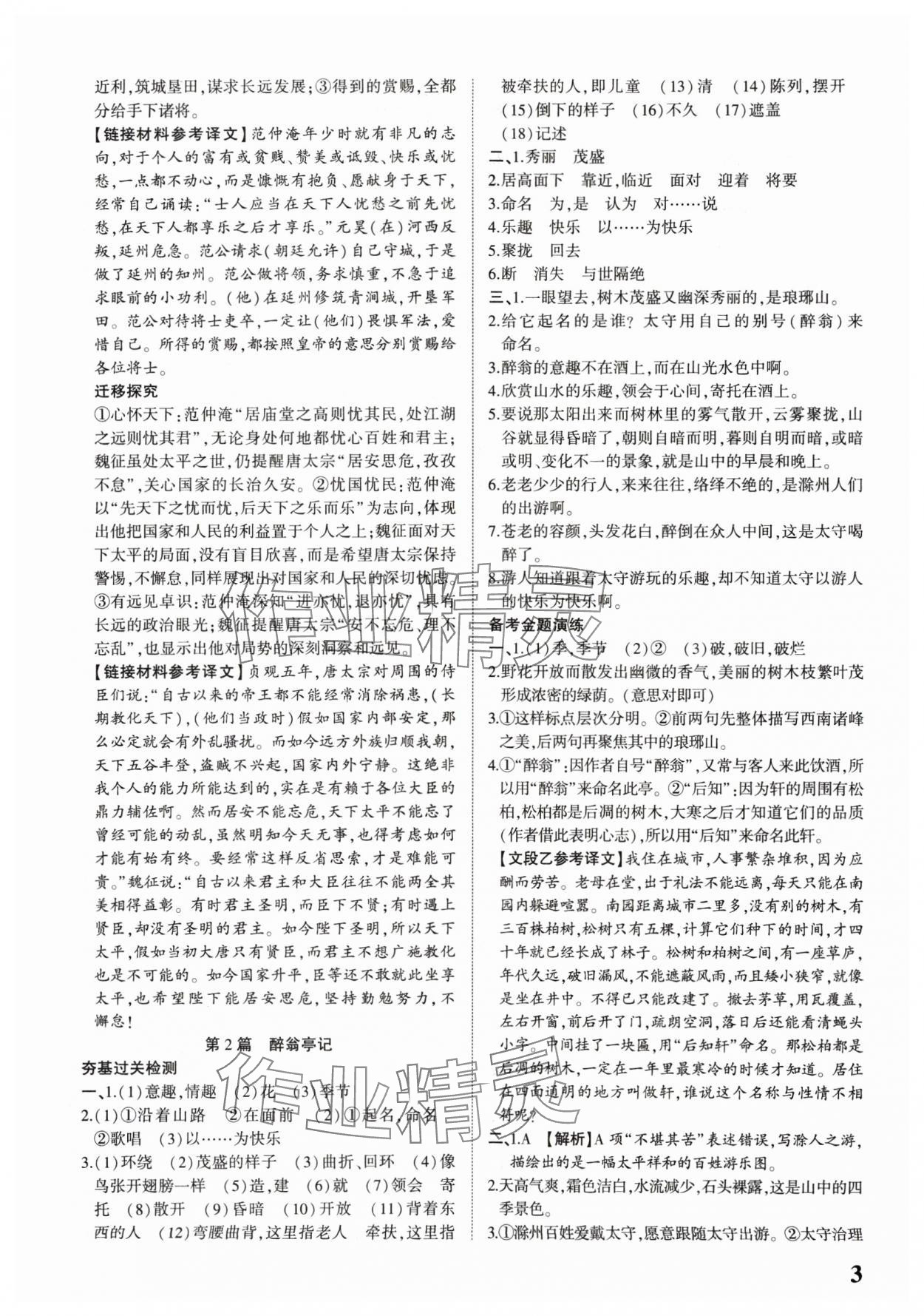 2025年河南中考第一輪總復習一本全語文中考 參考答案第2頁