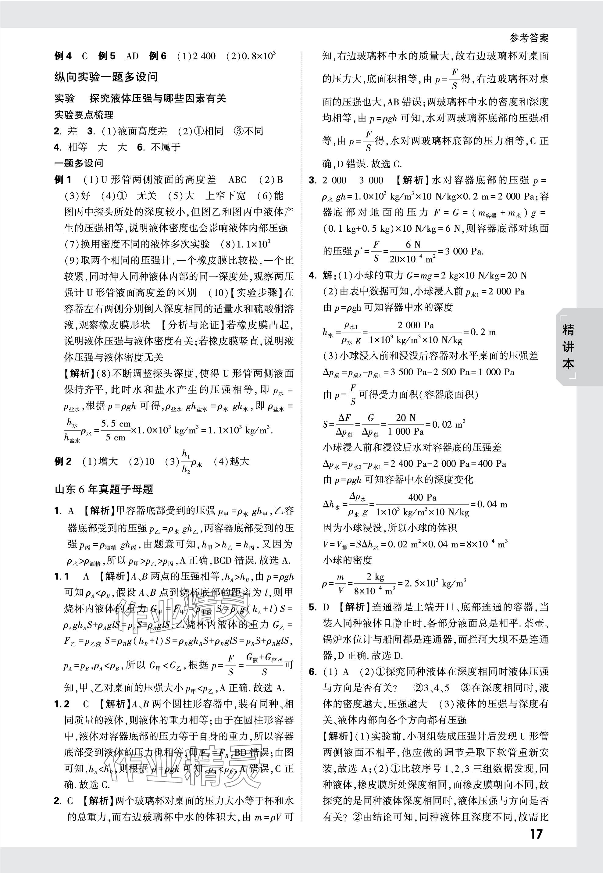 2024年萬(wàn)唯中考試題研究物理山東專版 參考答案第17頁(yè)