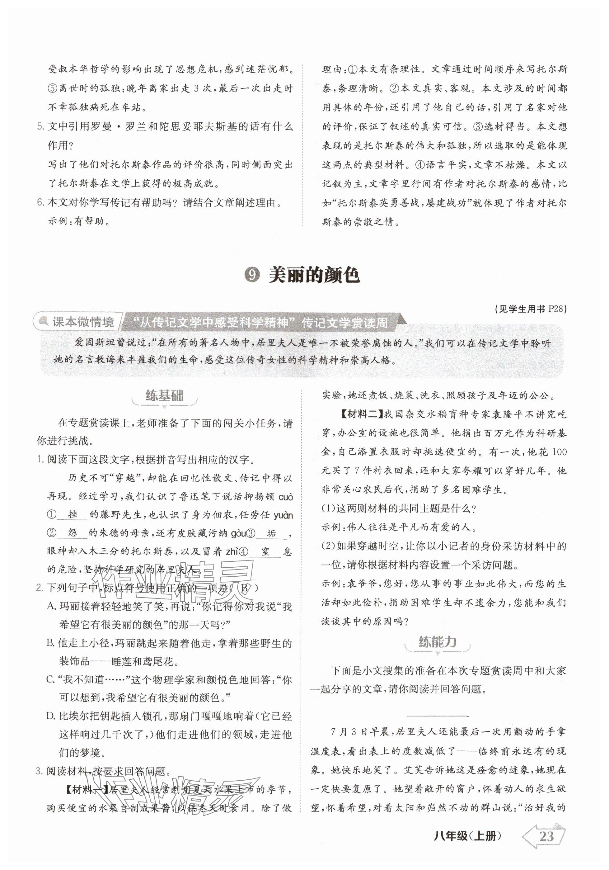 2024年金牌學(xué)練測八年級語文上冊人教版 參考答案第23頁