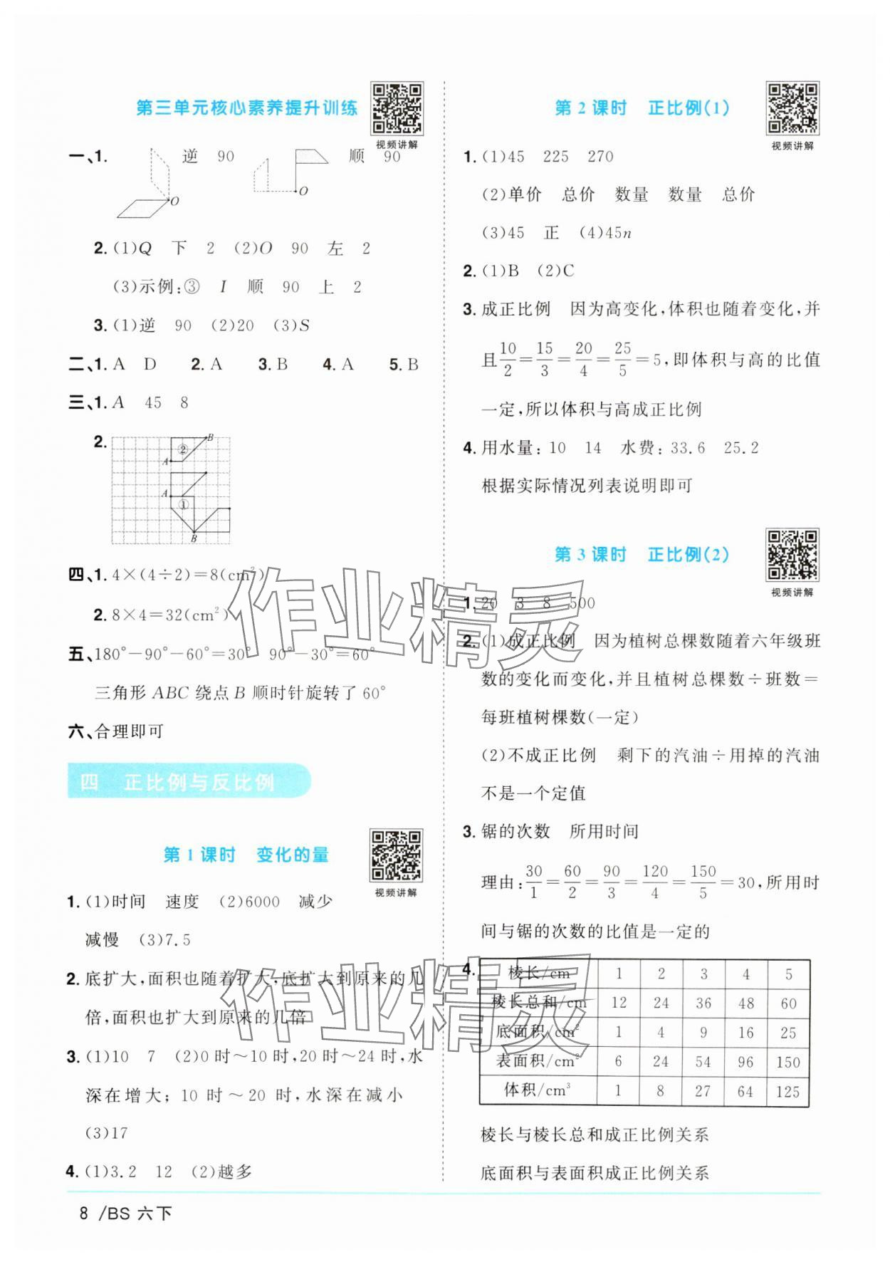 2025年阳光同学课时优化作业六年级数学下册北师大版广东专版 参考答案第8页