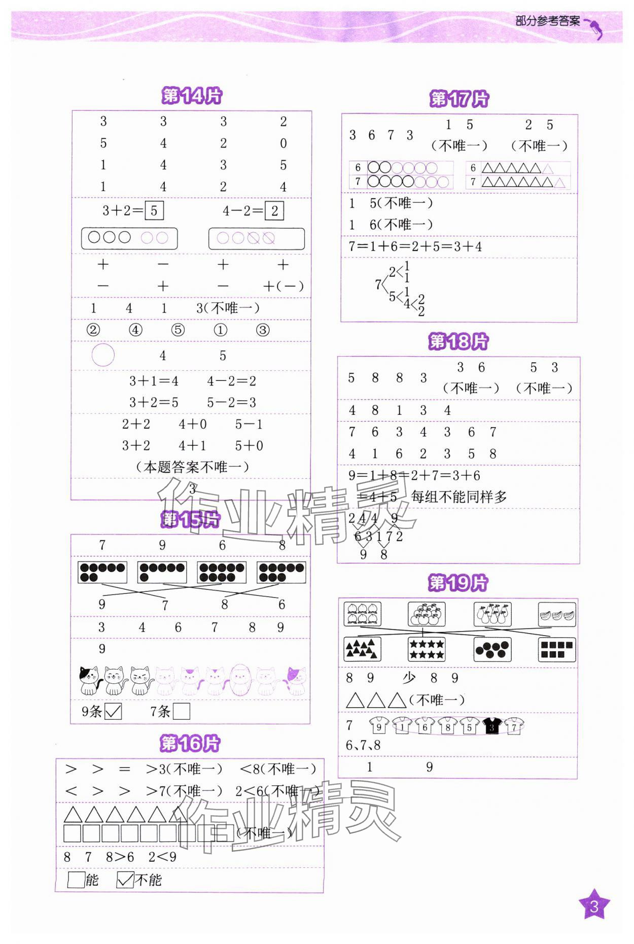 2024年新編口算天天練一年級(jí)數(shù)學(xué)上冊(cè)人教版 參考答案第3頁(yè)