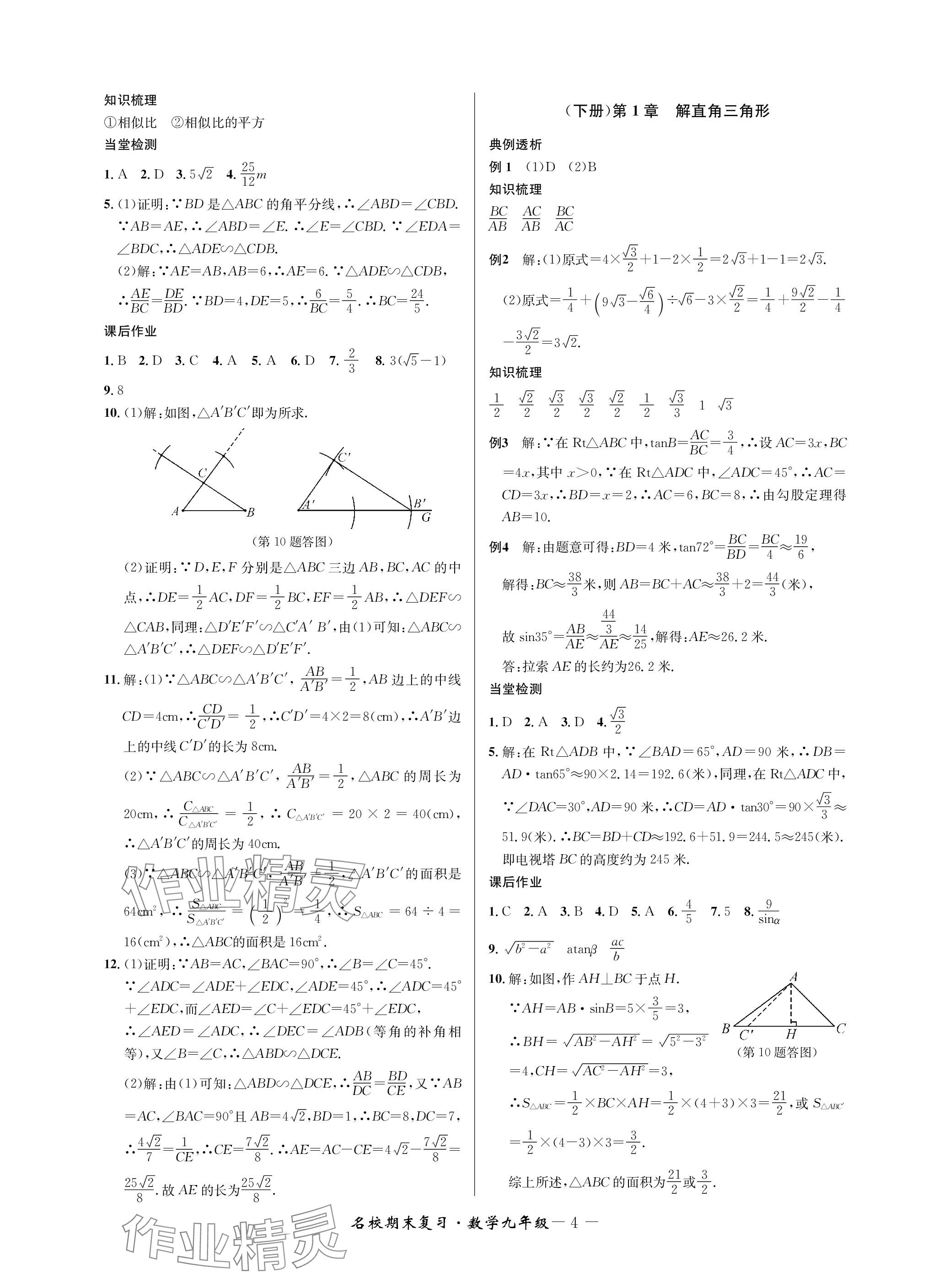 2024年名校期末復習寶典九年級數(shù)學全一冊浙教版 參考答案第4頁