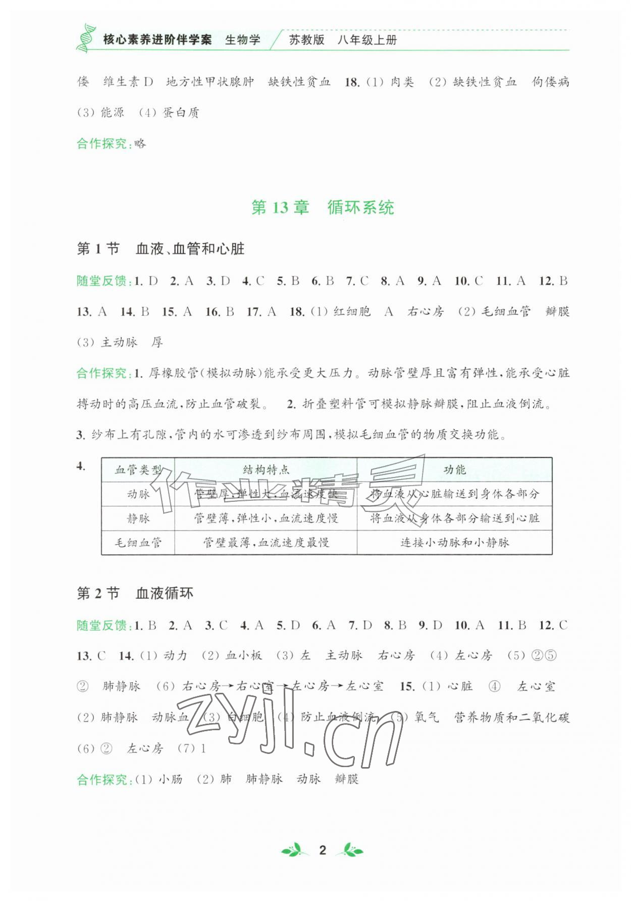 2026年核心素养进阶伴学案八年级生物上册苏教版&nbsp;第2页