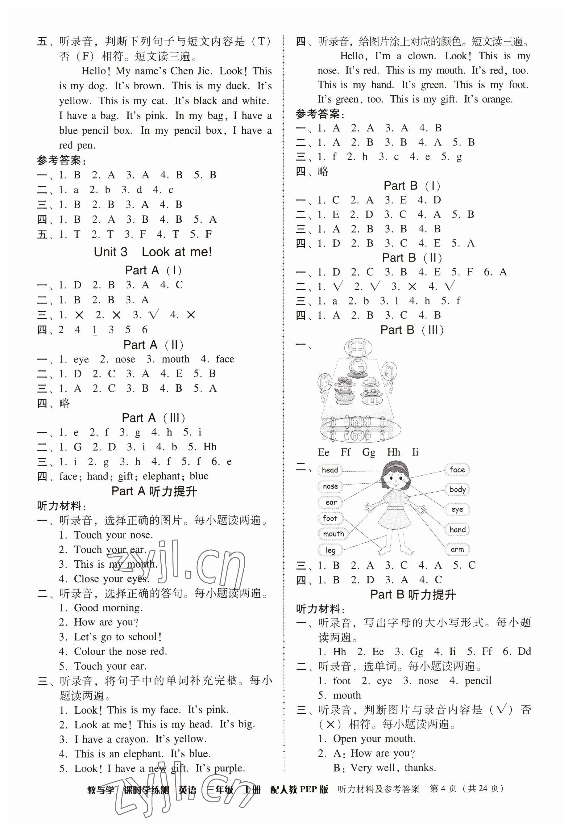 2023年教與學(xué)課時(shí)學(xué)練測(cè)三年級(jí)英語上冊(cè)人教版 參考答案第4頁