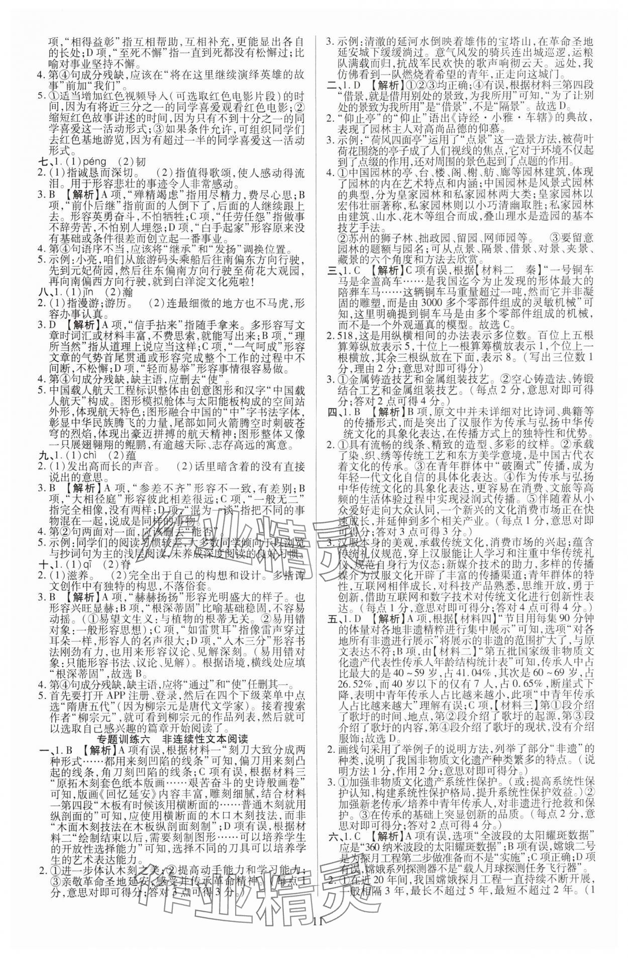 2025年暢行中考語文中考廣西專版 參考答案第11頁