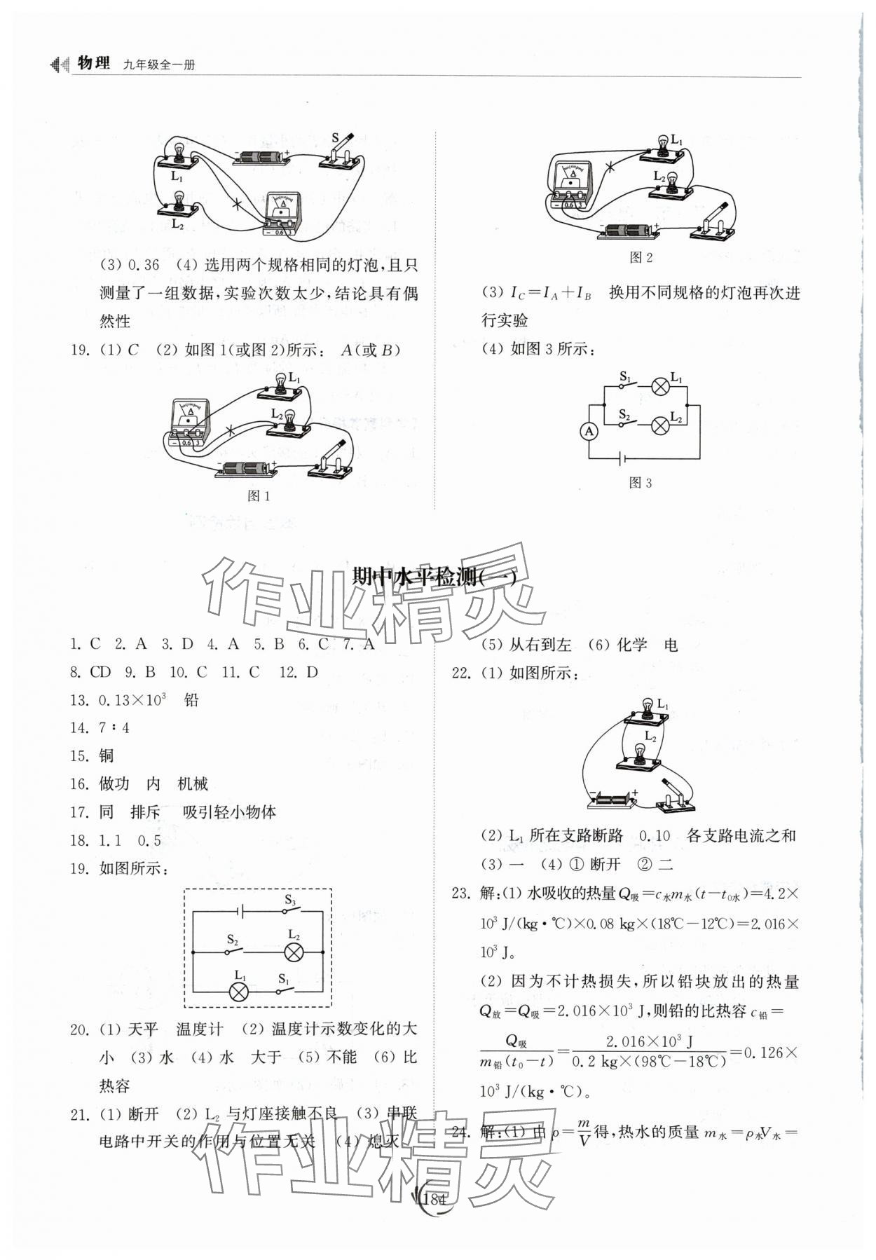 2024年同步練習(xí)冊山東科學(xué)技術(shù)出版社九年級(jí)物理全一冊人教版 參考答案第6頁