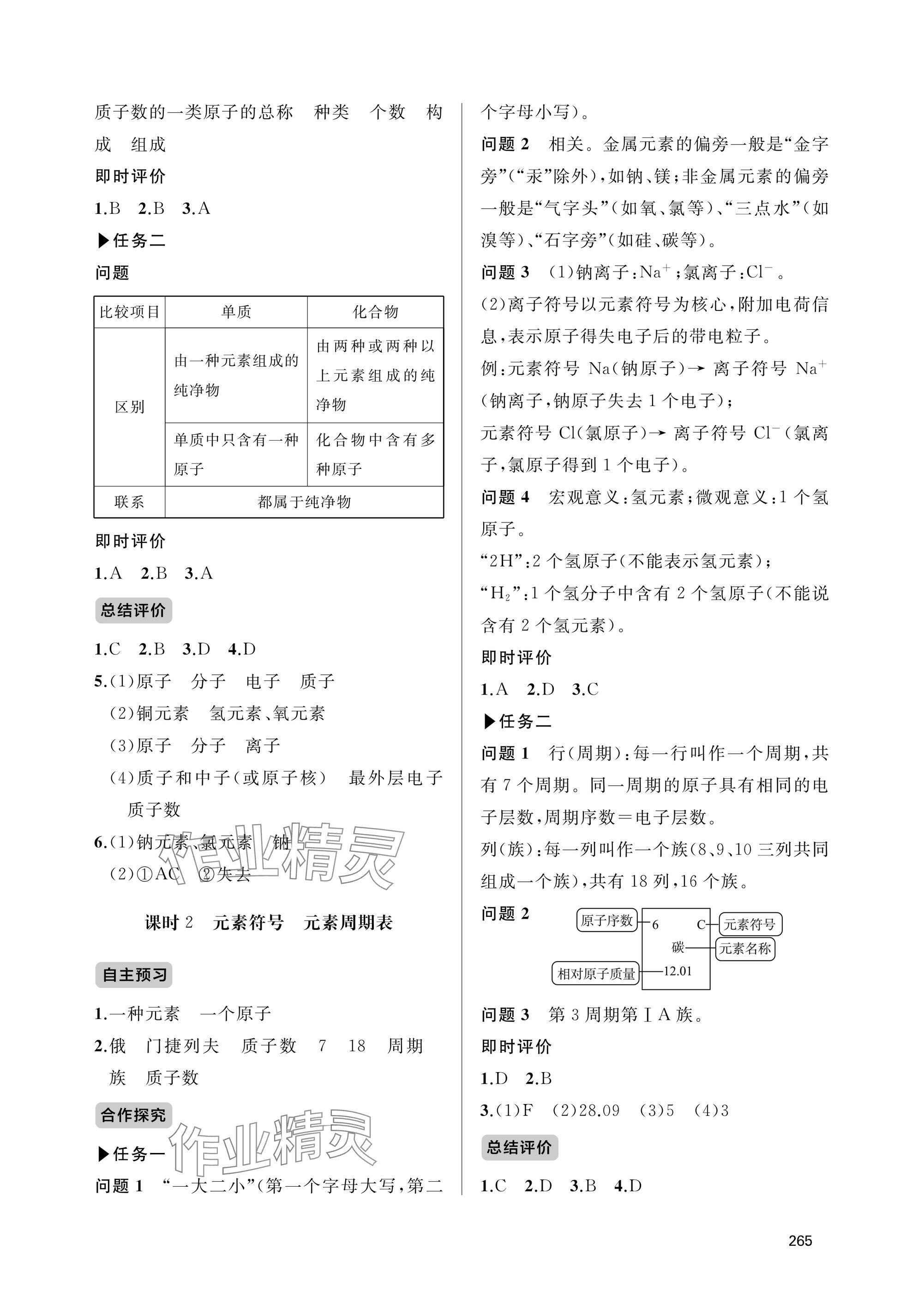 2025年新课程助学丛书九年级化学全一册人教版 参考答案第9页