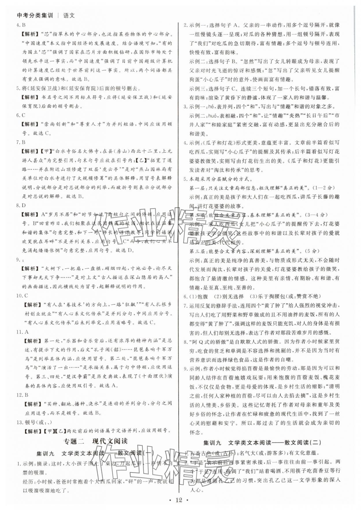 2025年浙派名師中考方略分類集訓(xùn)語文中考人教版浙江專版 參考答案第11頁