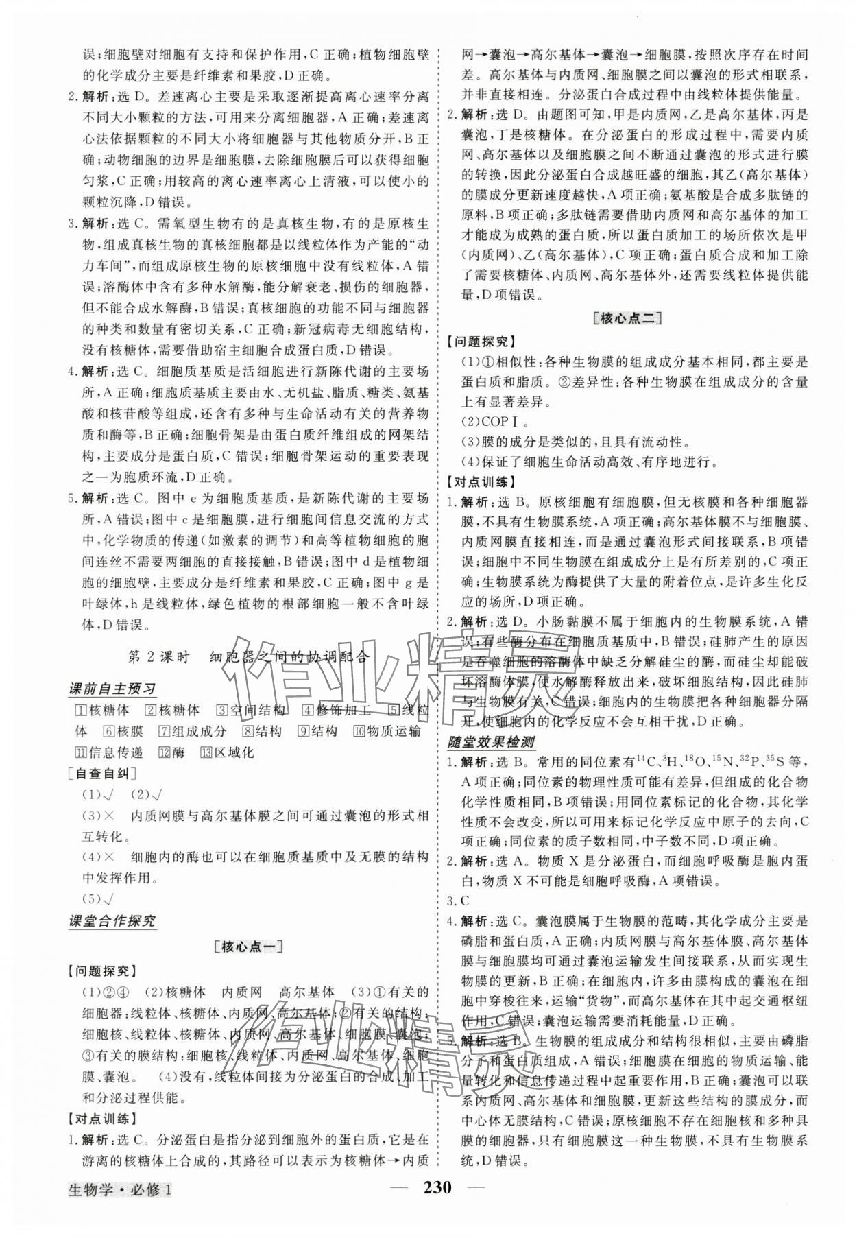 2024年高中同步創(chuàng)新課堂優(yōu)化方案高中生物必修1人教版 參考答案第9頁