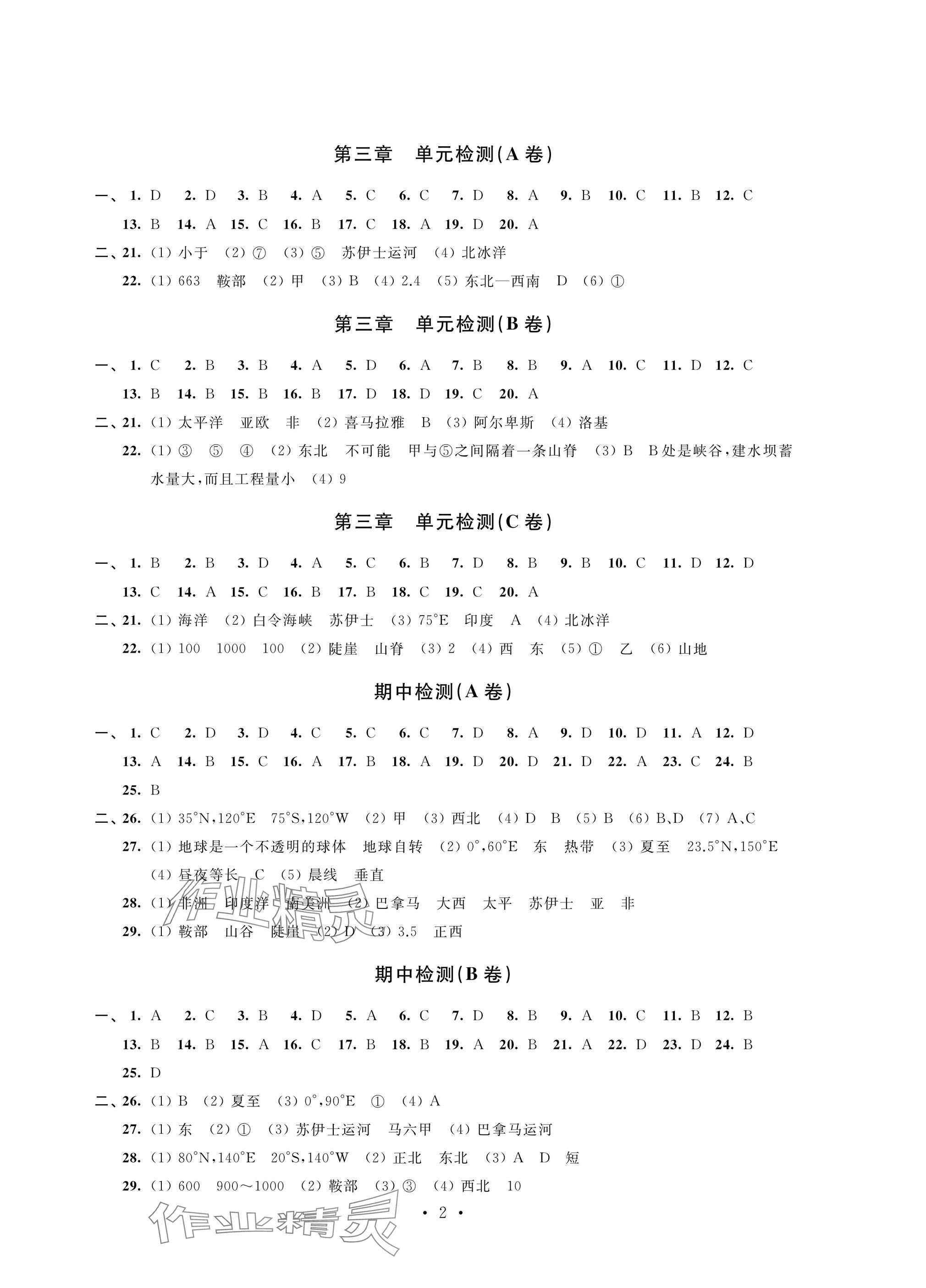2024年阳光互动绿色成长空间七年级地理上册湘教版提优版 参考答案第2页