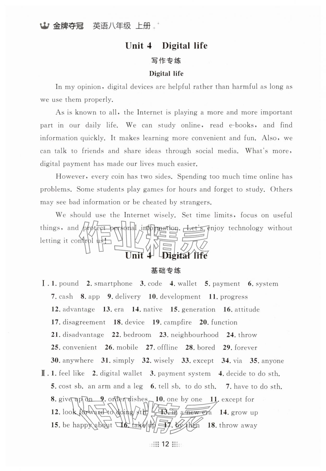 2025年点石成金金牌夺冠八年级英语上册外研版辽宁专版&nbsp;参考答案第12页