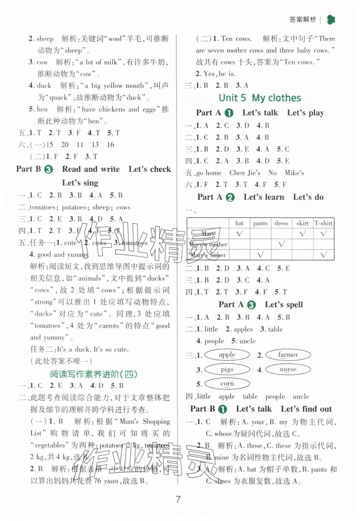 2025年細(xì)解巧練四年級英語下冊人教版 參考答案第7頁